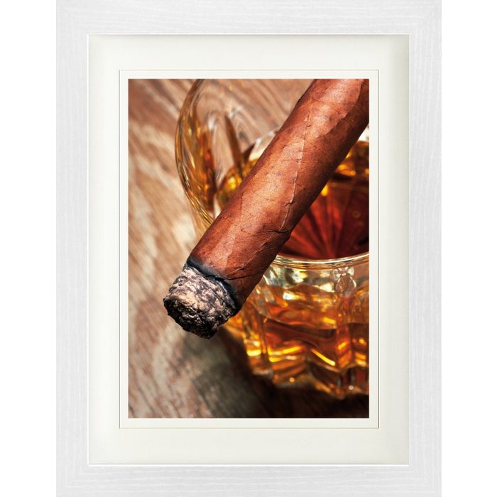 1art1 Bild mit Rahmen Alkoholische Getränke - Whiskey Und Zigarre