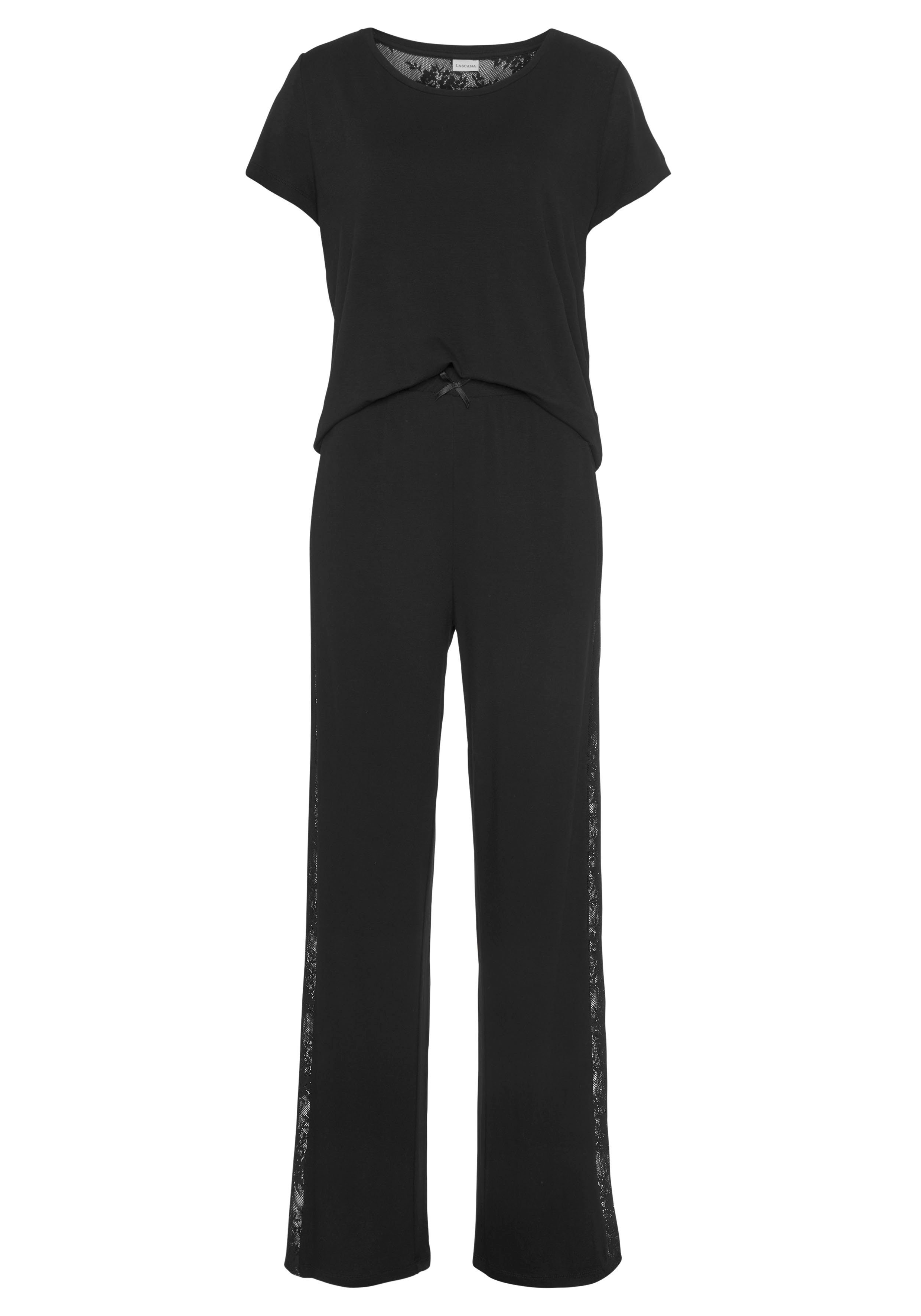 Bruno Banani Pyjama (2 tlg., Spitzendetails schönen Stück) mit 1