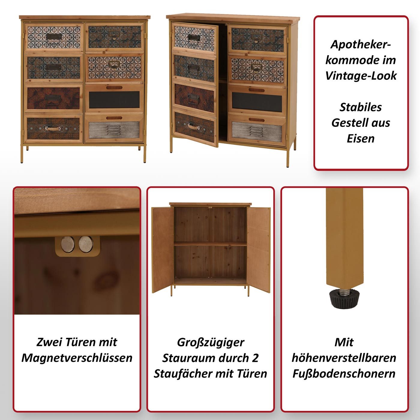MCW Apothekerschrank MCW-O79-WB Stabiles Gestell aus Eisen