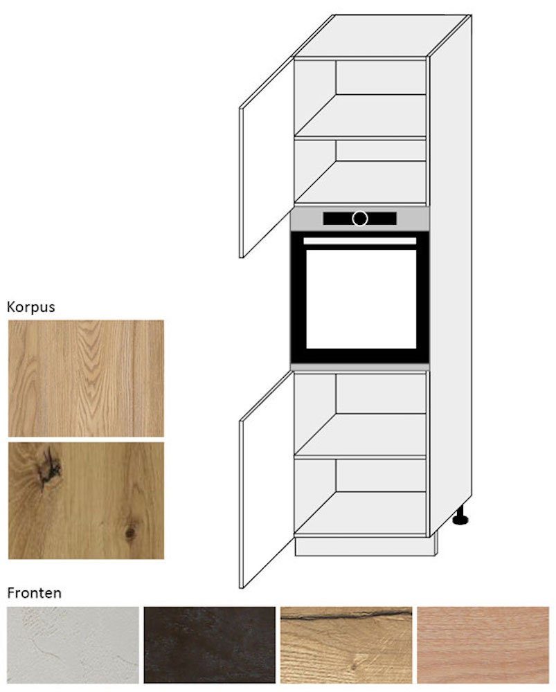 permbroke (Malmo) Fach eiche Backofenumbauschrank Frontfarbe 2-trg 1 artisan Feldmann-Wohnen für 60cm wählbar Einbaugerät Malmo