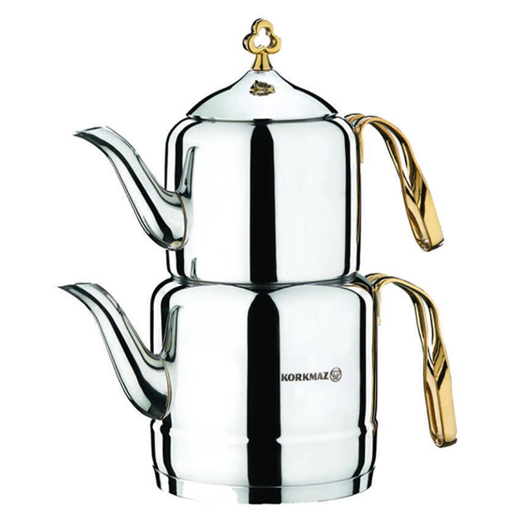 Özberk Teekanne Cintemani, (Packung, 2 teilig), Teekanne Teekocher mit Wasserkessel, 3,1 Liter, Gold