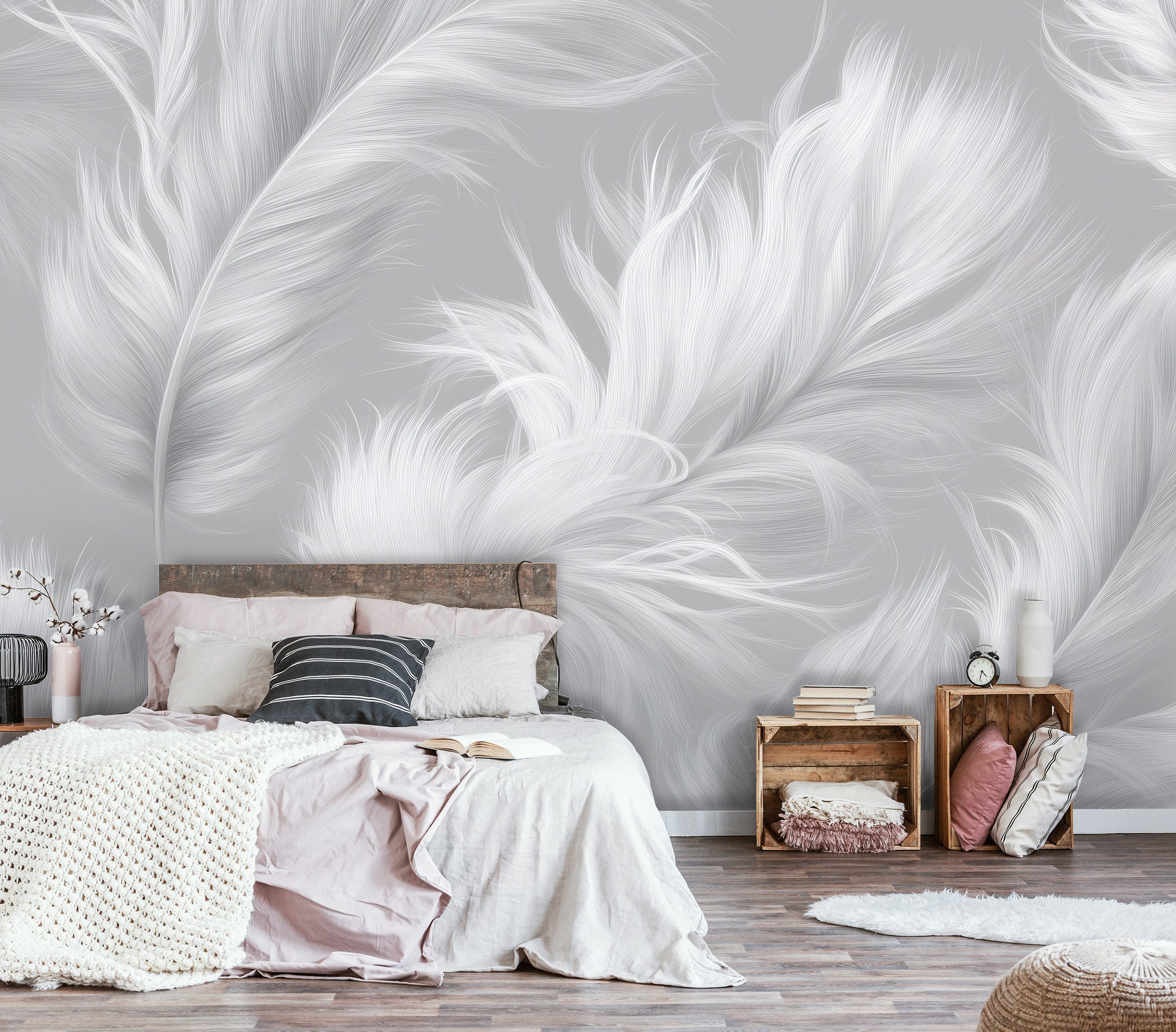 Wallarena Fototapete Federn Abstrakt Grau Vlies Tapete Wohnzimmer Schlafzim günstig online kaufen