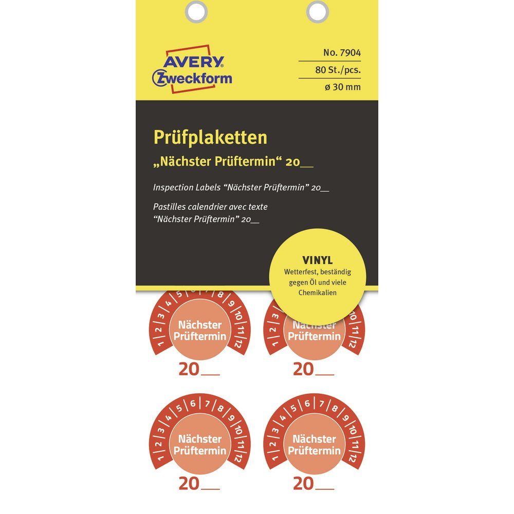 Thumbnail - Avery Zweckform Hinweisschild Avery-Zweckform 7904 Prüfplakette 20XX Rot 30 mm 30 mm 80 St.