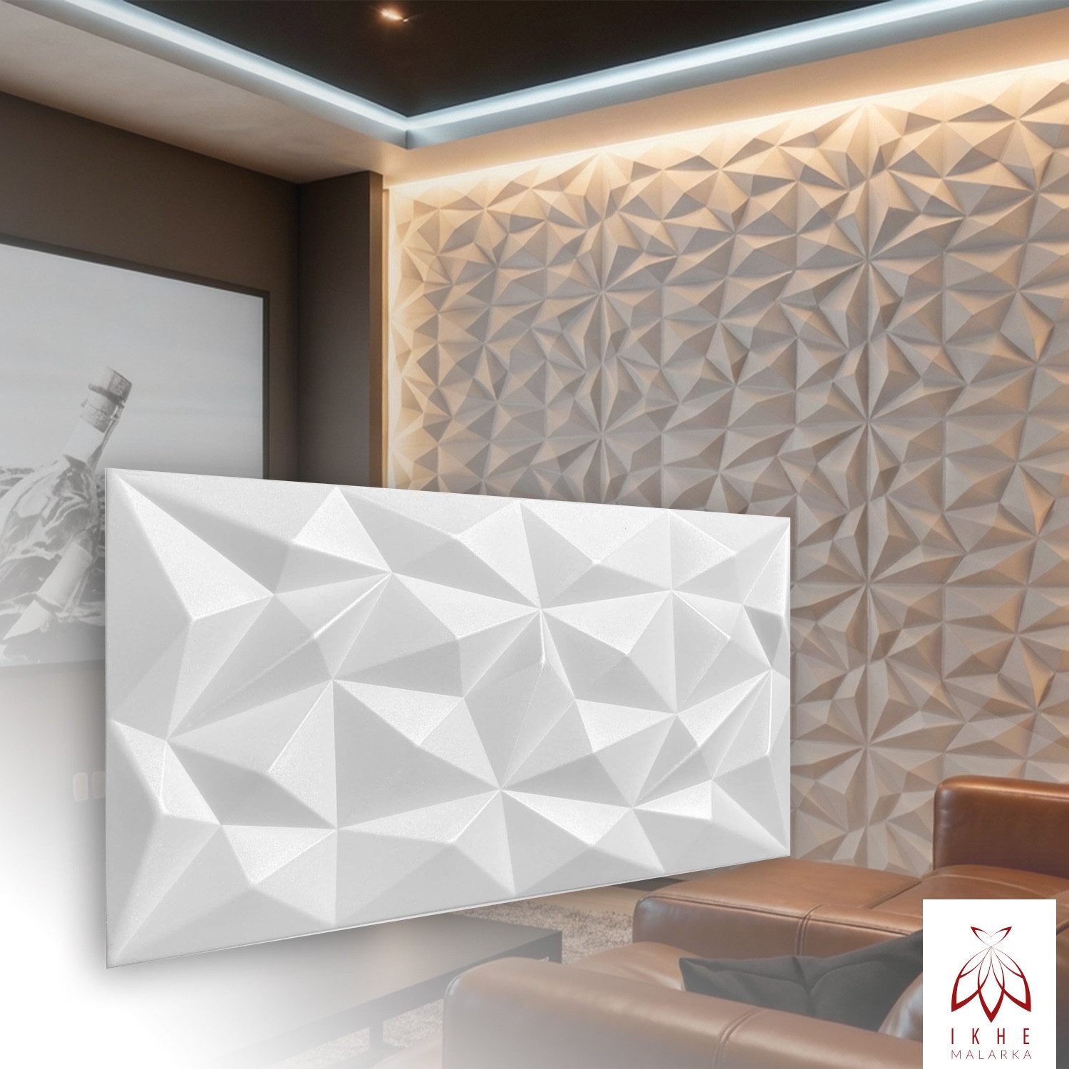 IKHEMalarka 3D Wandpaneel aus Polystyrol Styropor XPS, BxL: 50,00x100,00 cm, 0,50 qm, Paneelen für Decken & Wand 100x50cm