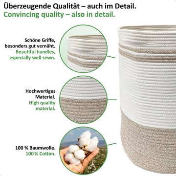 WIESEN.design Wäschekorb Ben Ø41xH46 cm 61L, 100% Baumwolle, Aufbewahrungskorb geflochten, inkl. großem Waschsack und schwerem Wäschesack, gratis Versand