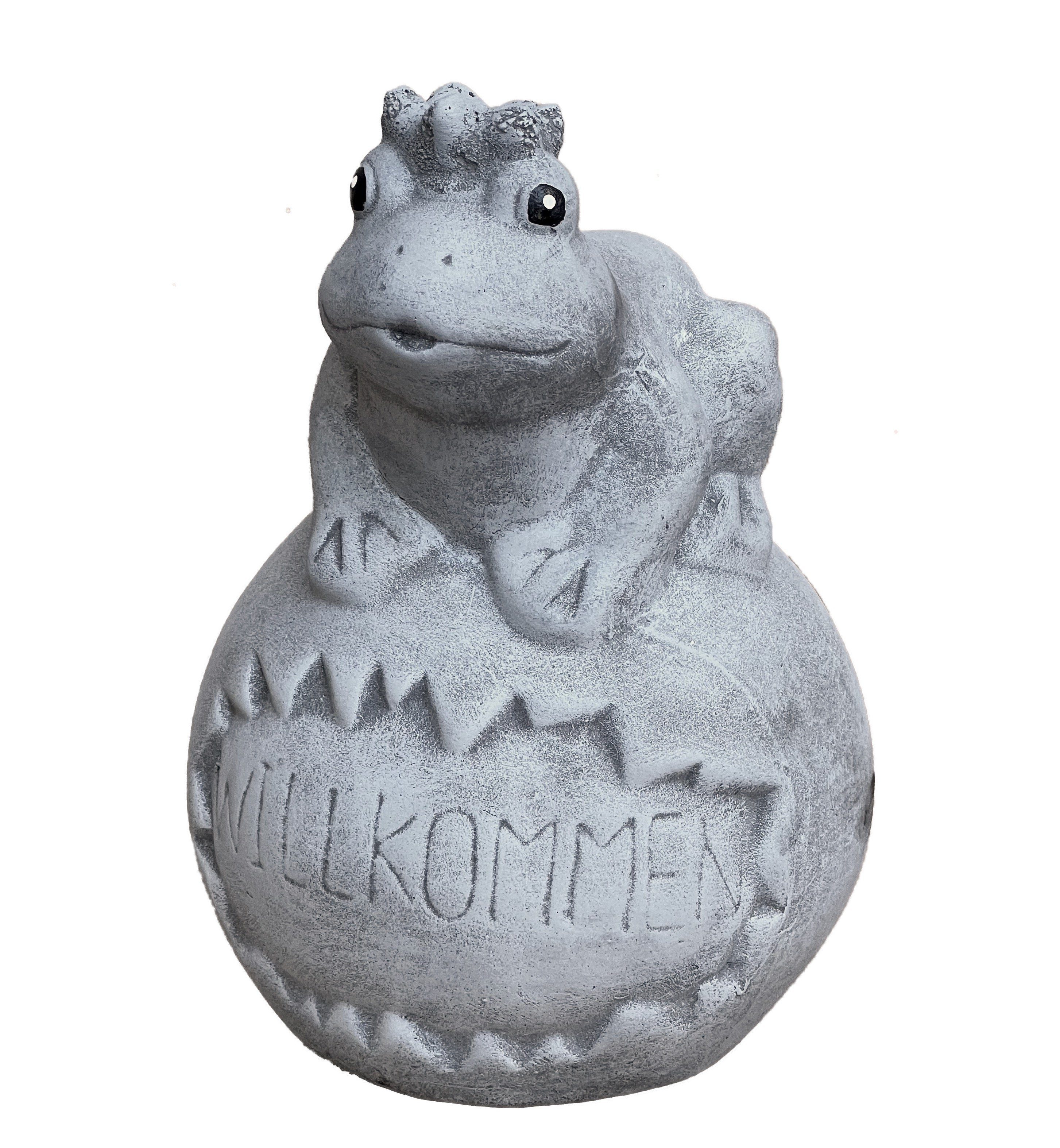 Gartenfigur auf Stone Style Steinguss and Steinfigur Frosch "Willkommen" frostfest Kugel