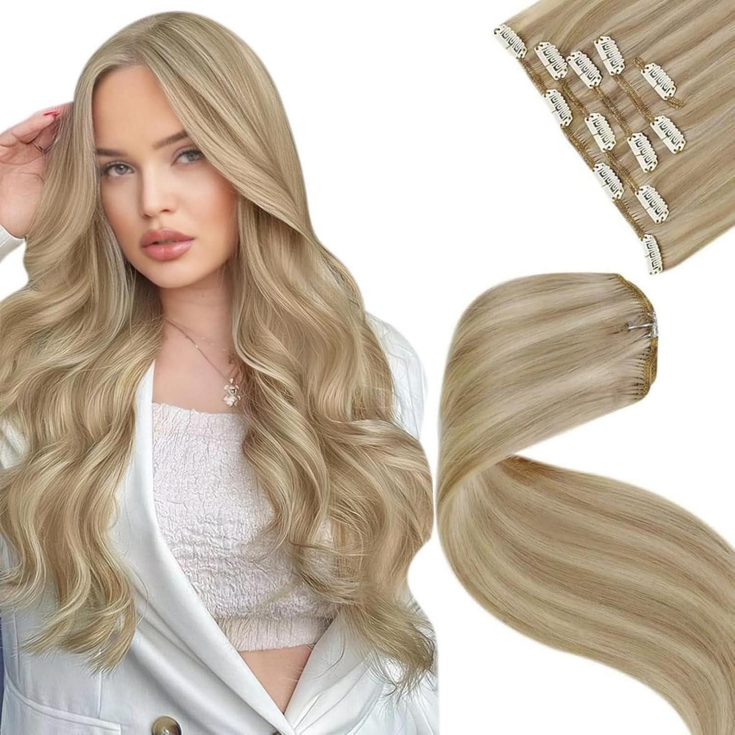 Echthaar-Extension Extensions Clip In Echthaar Remy Blond 40cm 80g 40cm-5PCS 4.1#16 22