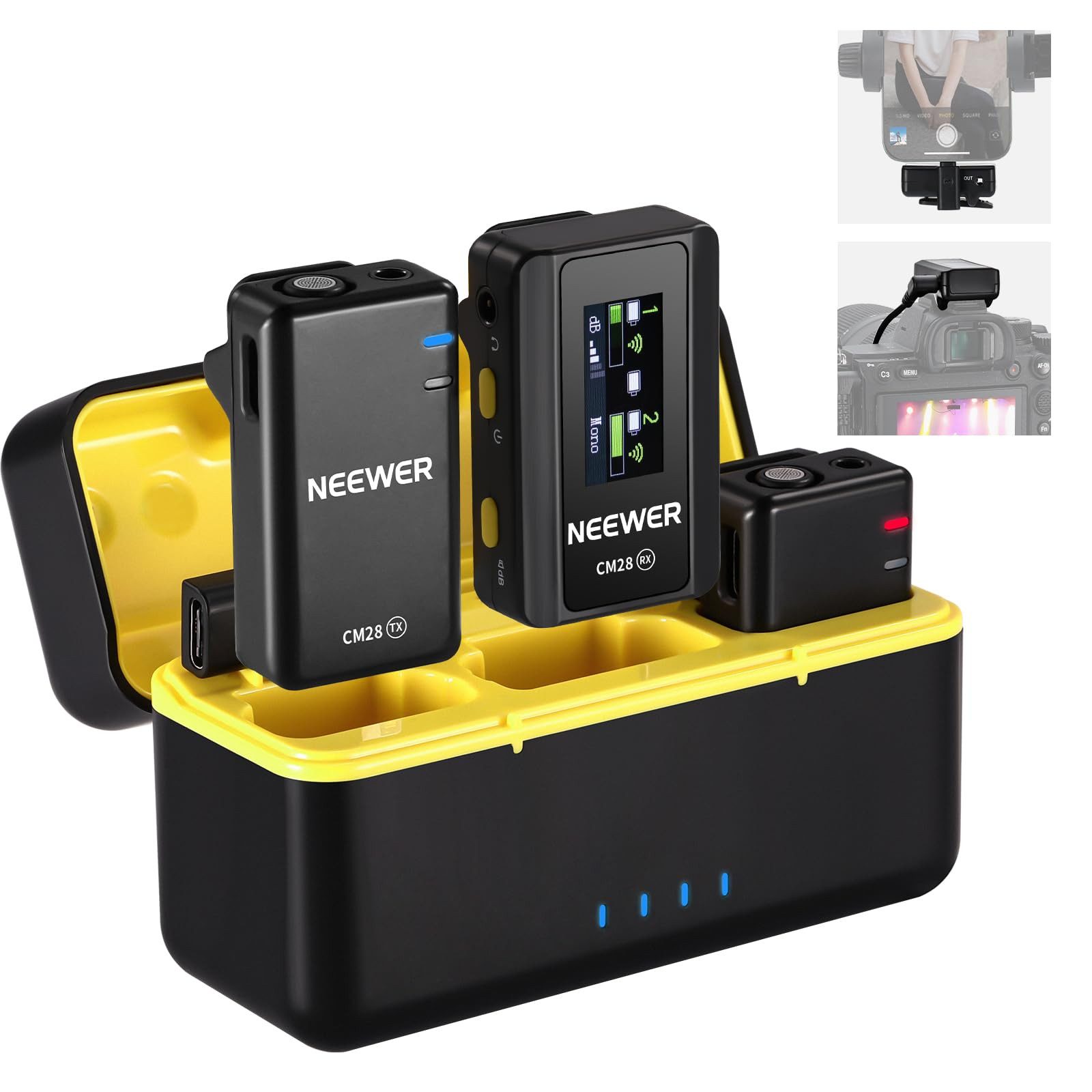 Neewer Streaming-Mikrofon CM28 Wireless Lavalier Mic mit Rauschunterdrückung, 4GB, 9h, 48KHz, Rauschunterdrückung