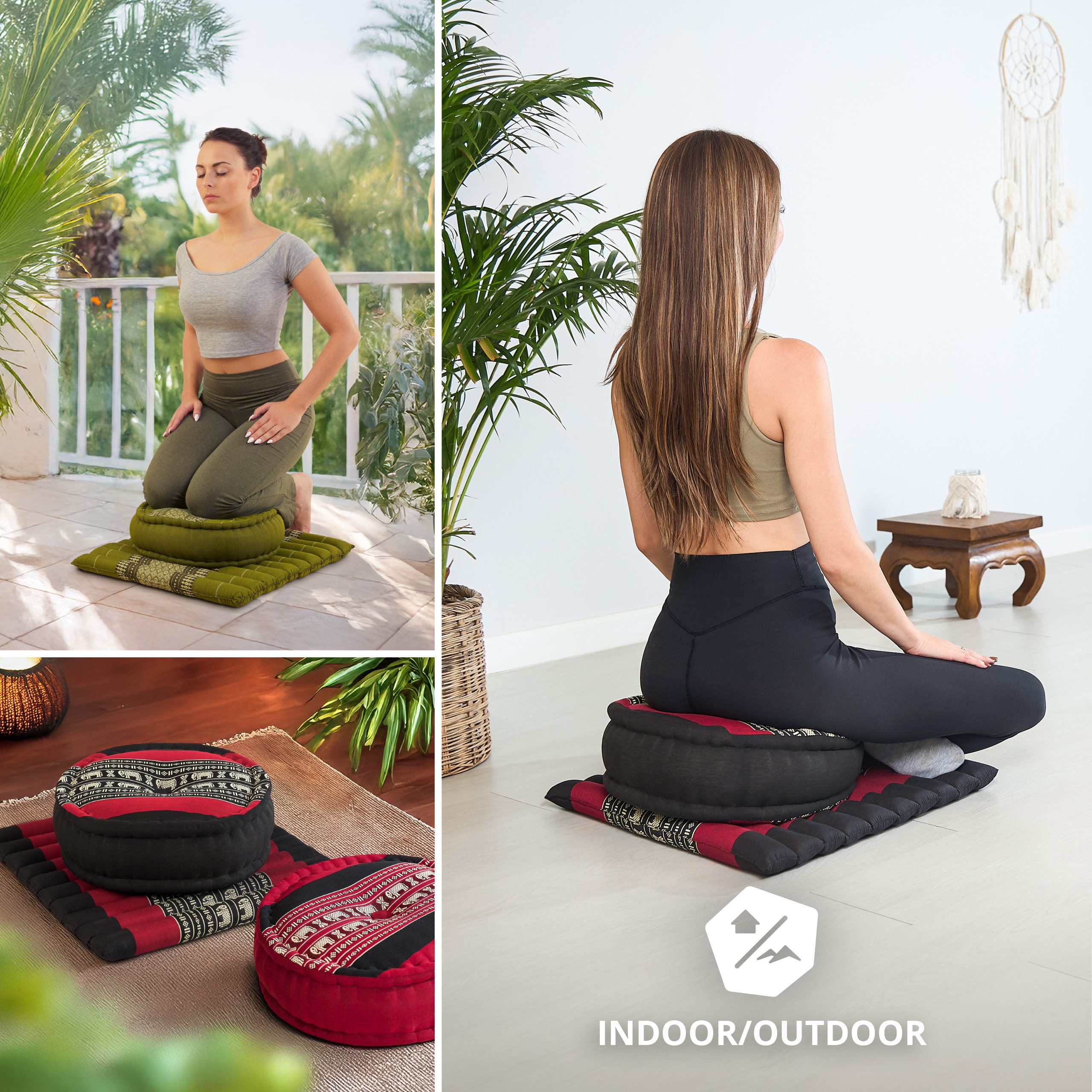 livasia Meditationskissen Yogakissen Set L - Zafu Ø 38x15cm / Matte 50x50x4,5cm, Kapok, vegan, handgefertigt