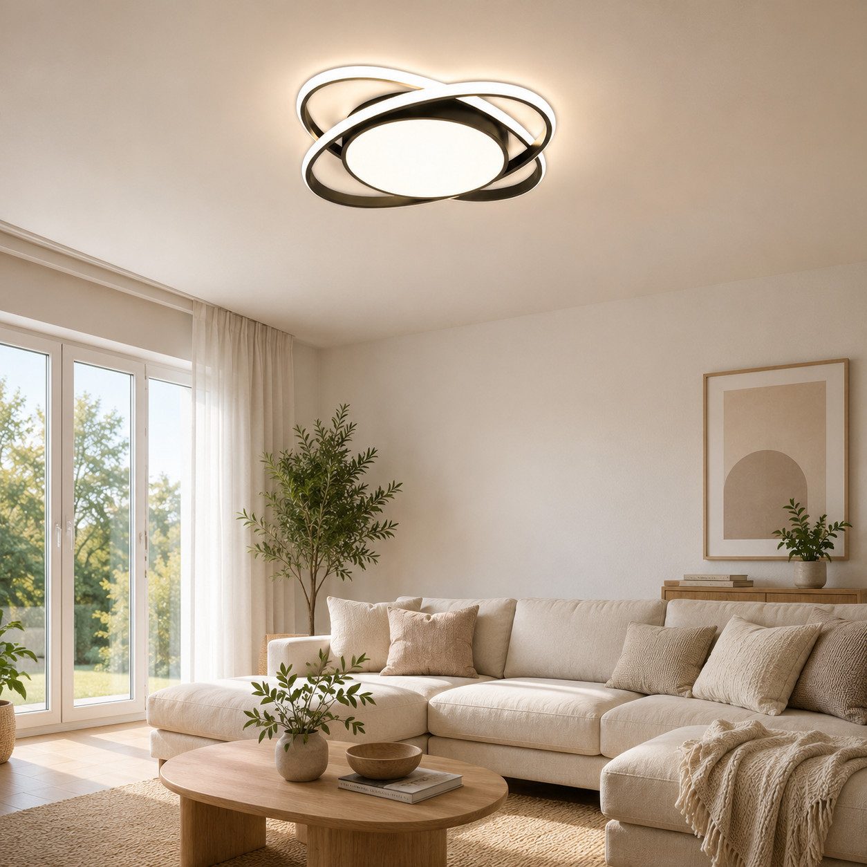 OYLCDI Deckenleuchten LED Deckenlampe Ø53cm,Dimmbar mit Fernbedienung für Wohnzimmer, LED fest integriert, 62W 3000-6500k, Modern Runde Wohnzimmer Schlafzimmer Arbeitszimmer Esszimmer Dekoration Lampen, Mit Speicherfunktion.Lichtfarbe- und Helligkeit einstellbar