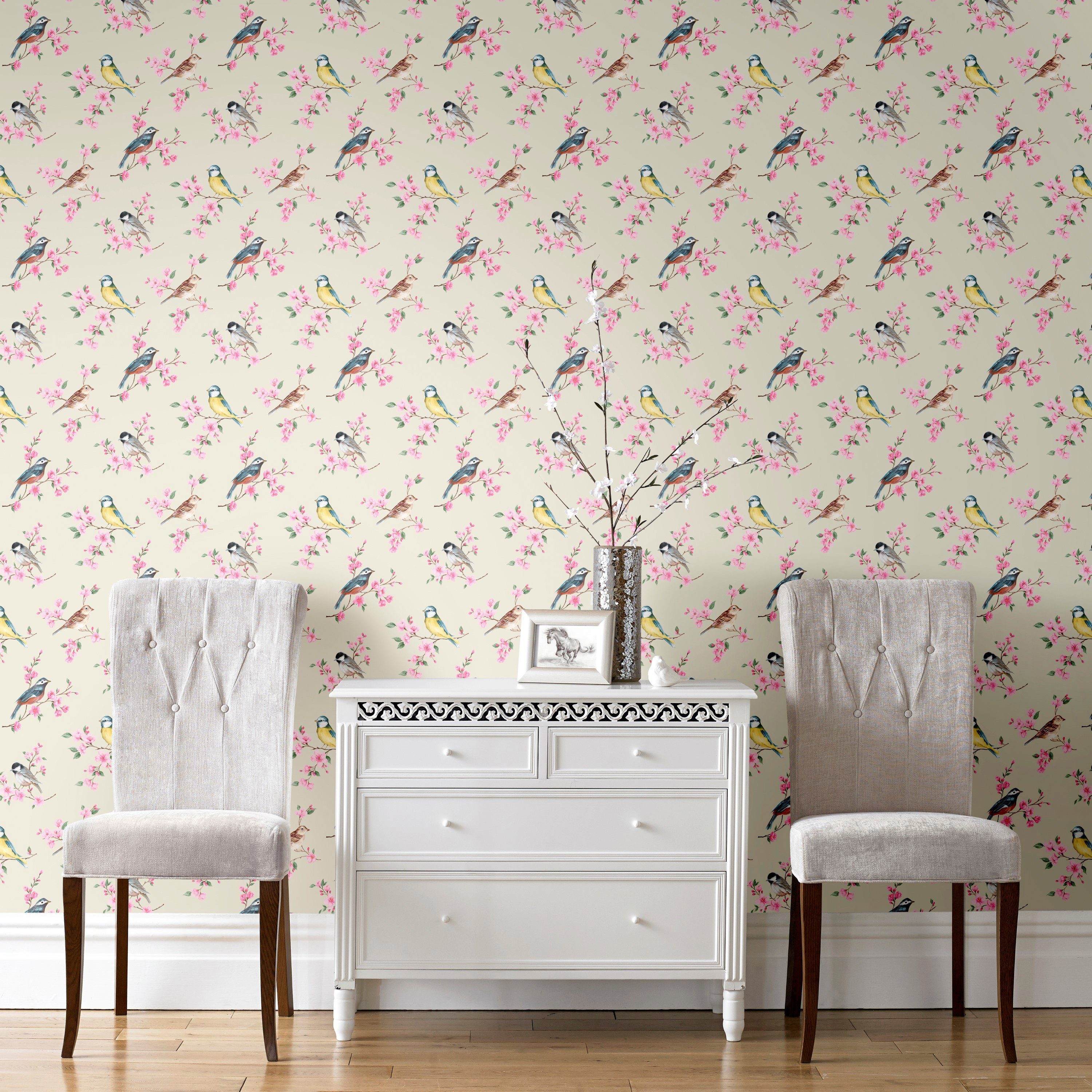Art for the home Vliestapete Vogel auf Zweig, geprägt, FSC® zertifiziert, mit lebhaftem Druck, 10 Meter Länge