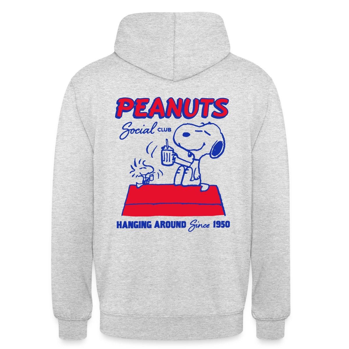 Spreadshirt Hoodie Peanuts Snoopy Woodstock Social Club Since 1950 Unisex Hoodie (1-tlg) Unisex-Schnitt: Sitzt bei Männern körpernah, bei Frauen weit