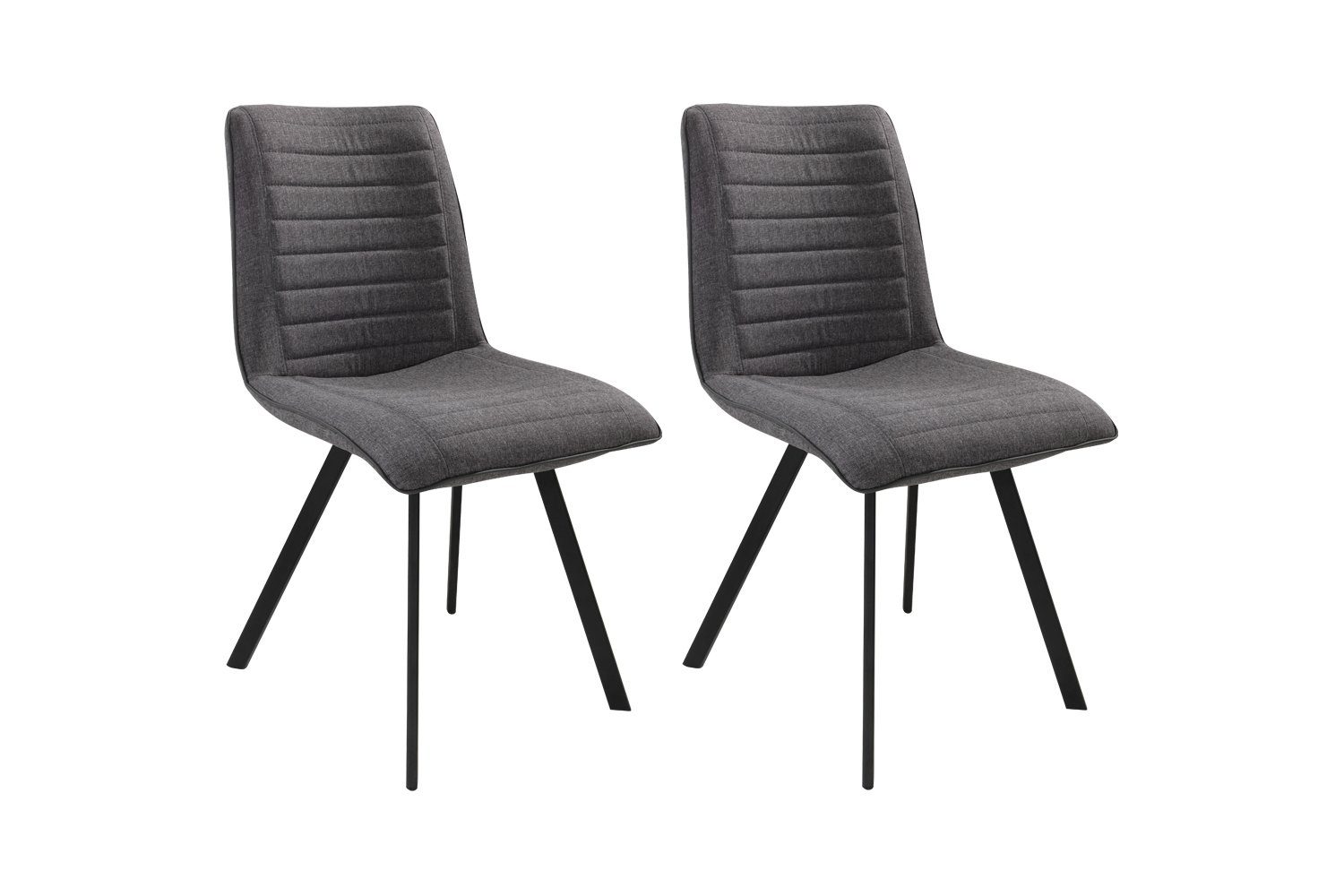 Polsterstuhl,2er Set, Grau, Webstoffbezug, schwarzes Metall