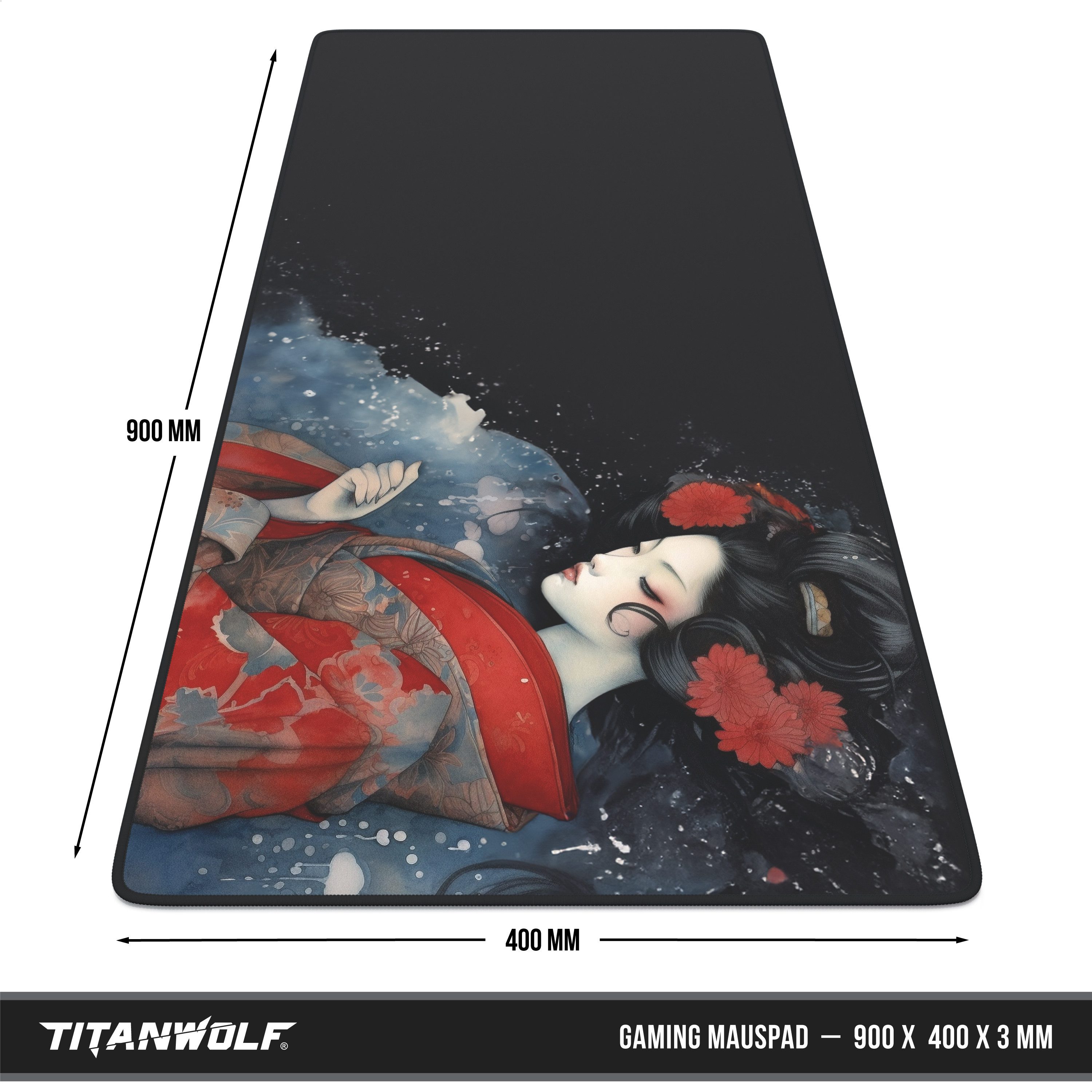 Titanwolf Gaming Mauspad XXL Speed Mousepad 900 x 400 x 3 mm, Schreibtischauflage, abwaschbar, rutschfeste Rückseite, Geschwindigkeit & Präzision, Geisha 2