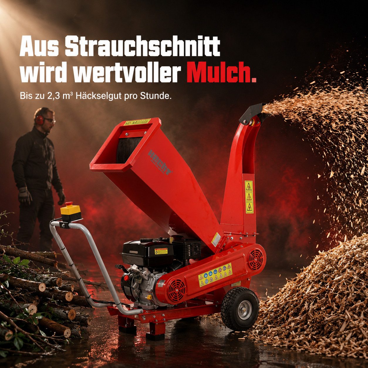 Hecht Messerhäcksler Gartenhäcksler Benzin 6208 Messerwalze mit zwei Messern Holzhäcksler, 7,00 cm max. Astdurchmesser, 208 cm³, 7 PS, 56 kg, Garten Holz Häcksl – Bild 5 von 5
