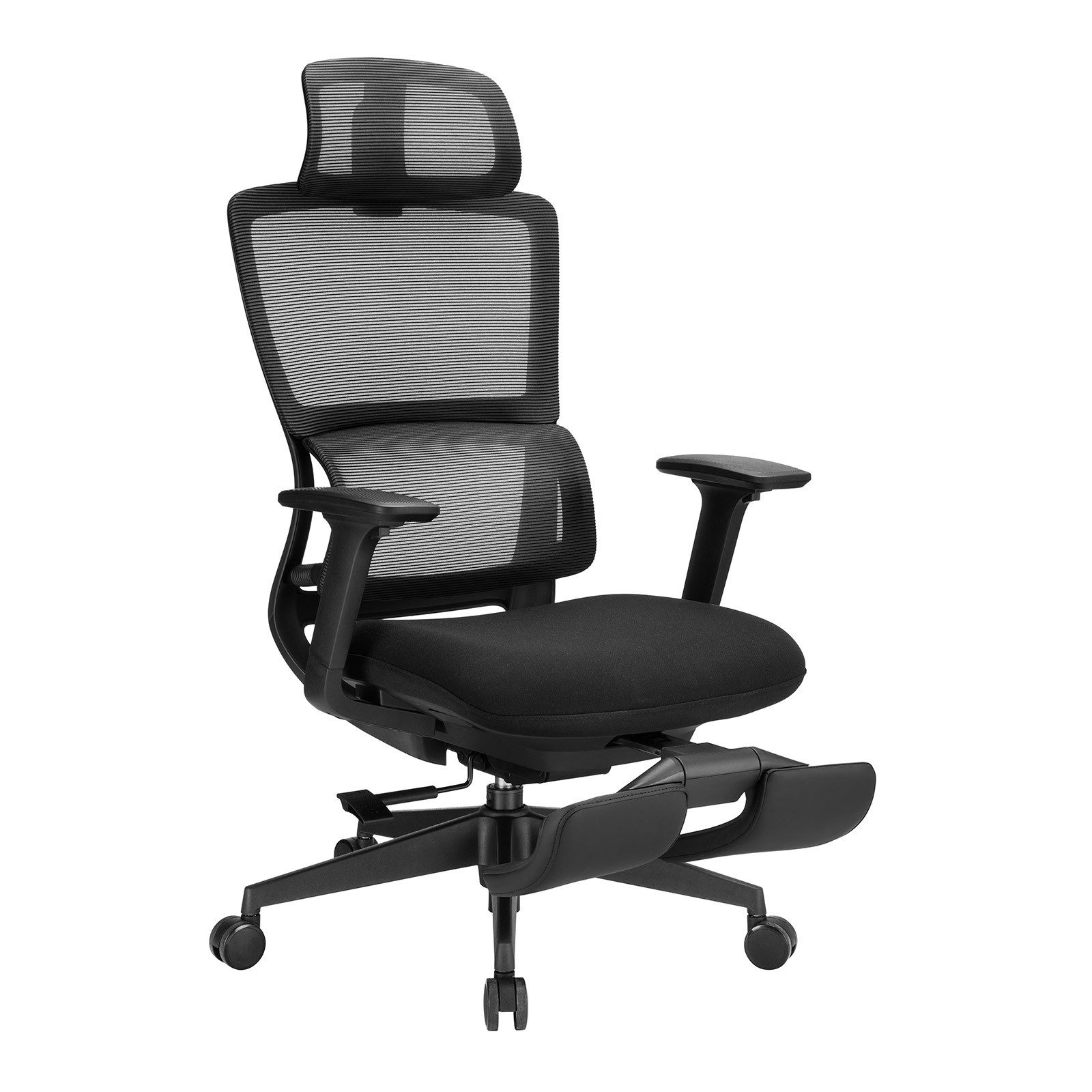 CAVO Bürostuhl Office PLUS Premium schwarz belastbar bis 150 kg ergonomisch (1 St), mit 3D Armlehnen Sitztiefenverstellung Fußstütze, Netzgewebe