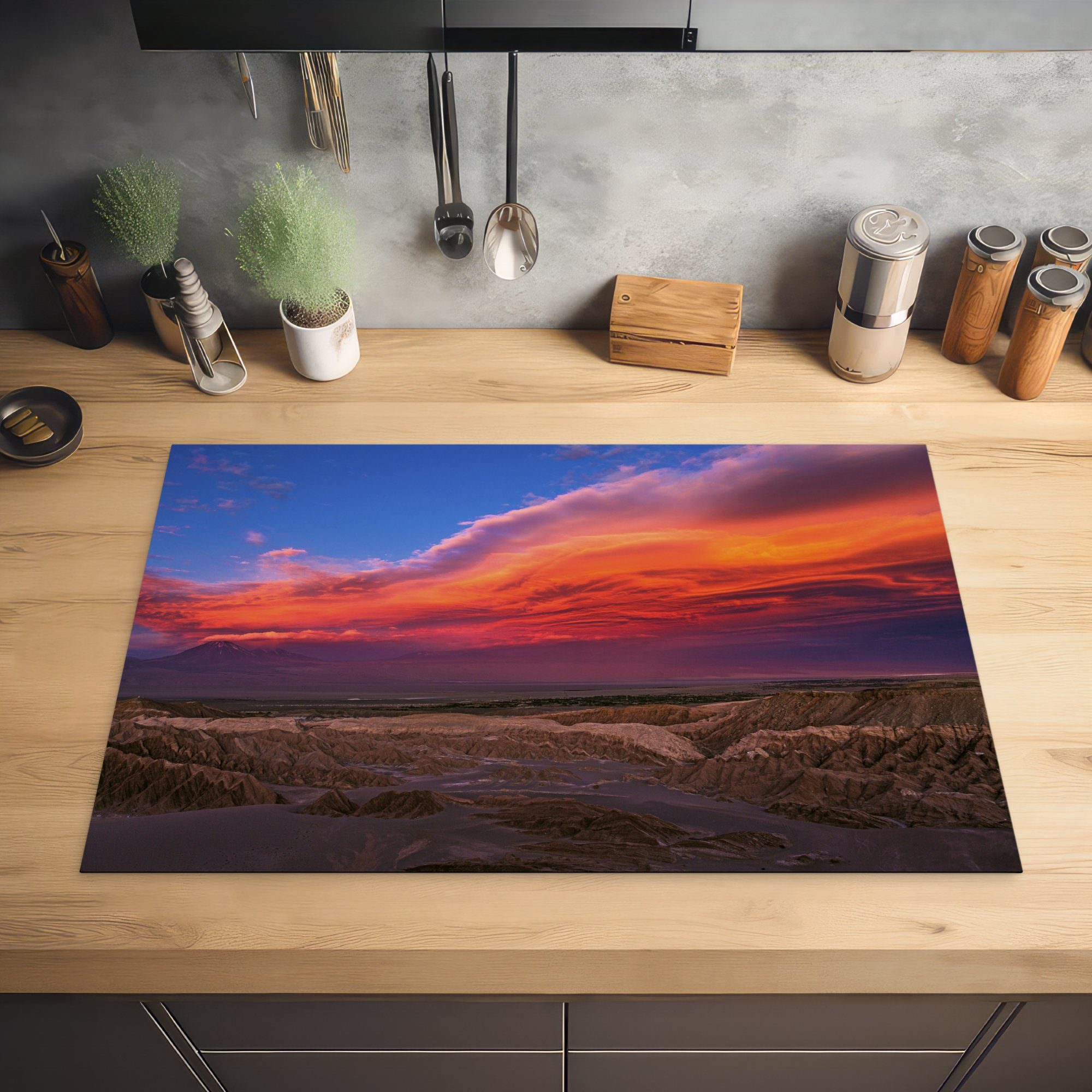 MuchoWow Herdblende-/Abdeckplatte Sonnenaufgang in Atacama-Wüste, Induktionskochfeld der für Schutz die (1 cm, Vinyl, Ceranfeldabdeckung 81x52 küche, tlg)