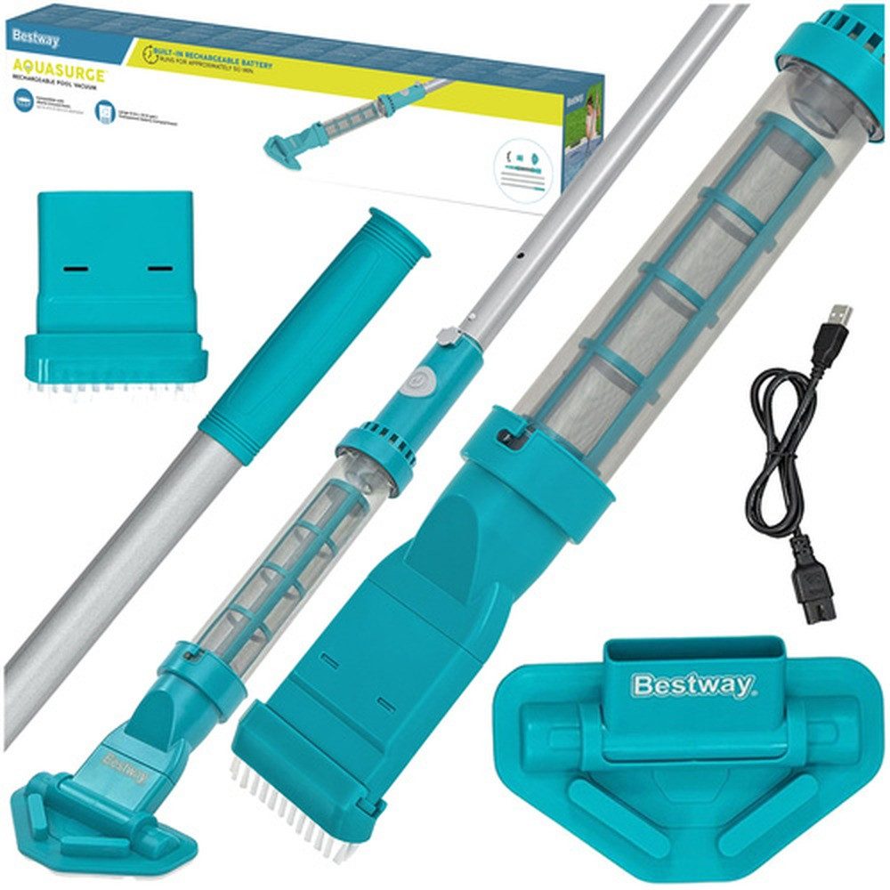 Bestway Poolbodensauger Poolbodenstaubsauger Akku-Poolreiniger, (Spar-Set, 1-St., Unterwasserreiniger), Aluminiumgestänge lässt sich flexibel zusammenstecken