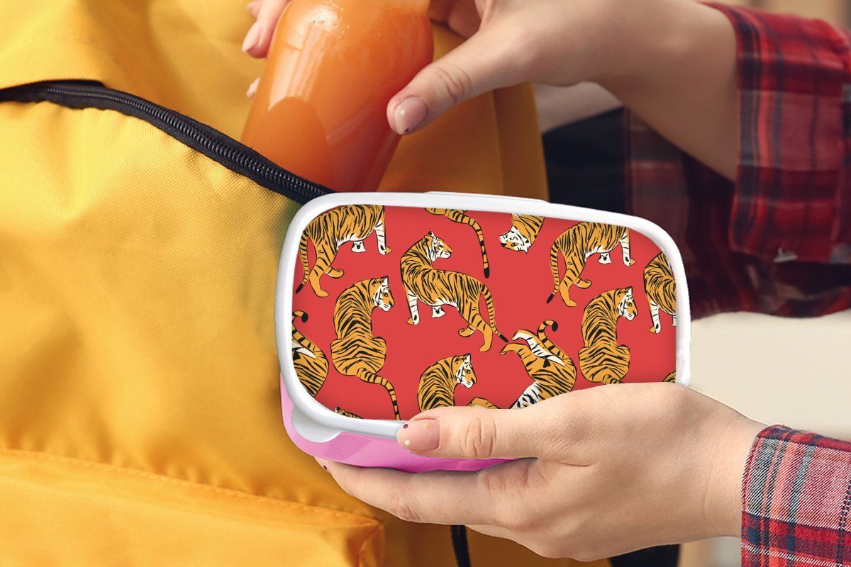 Kunststoff Brotbox für Snackbox, Mädchen, Erwachsene, Kunststoff, Tiger Lunchbox Kinder, - Muster, Dschungel Brotdose MuchoWow - (2-tlg), rosa