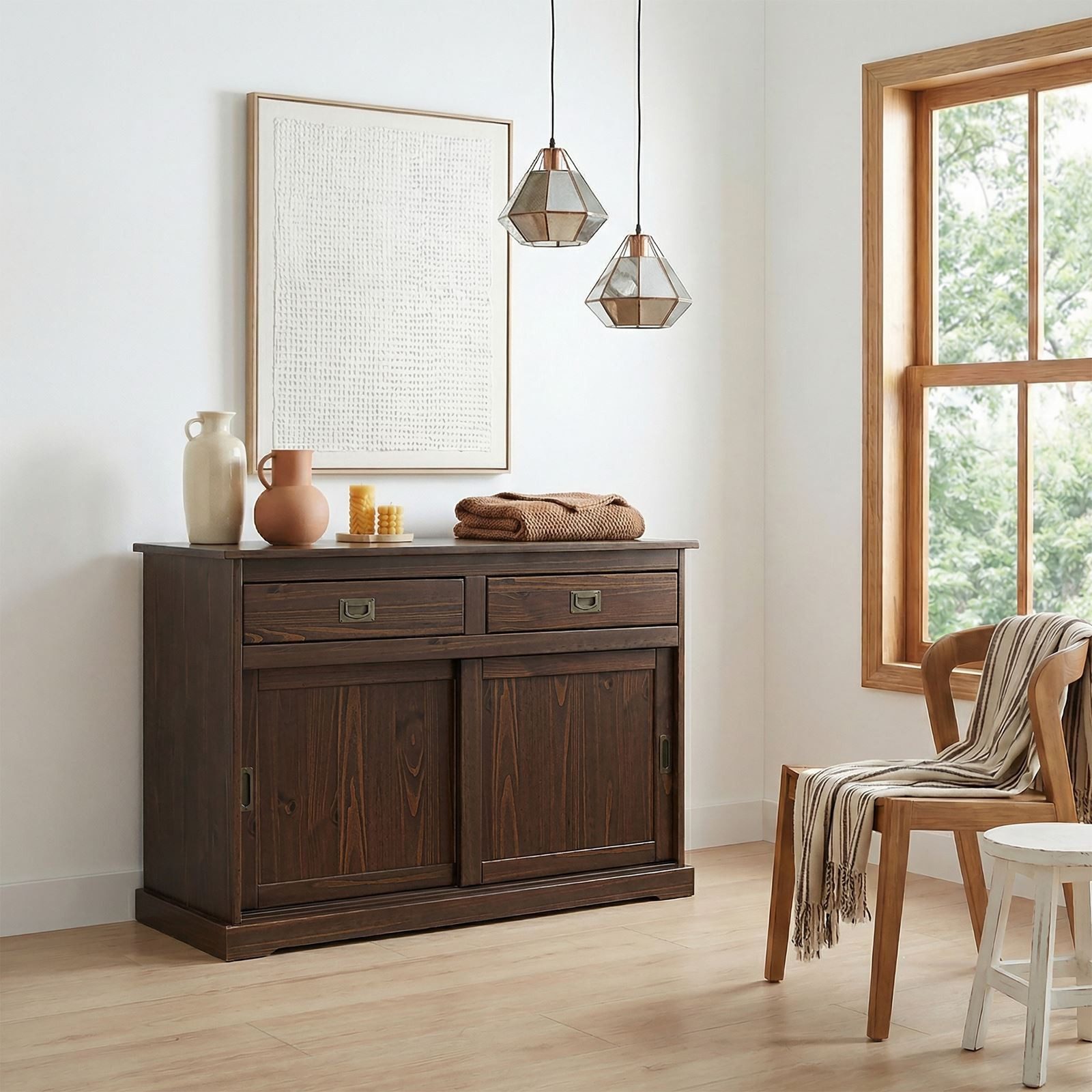 IDIMEX Kommode SAVONA, Kommodenschrank mit 2 Schubladen und Türen aus Holzoptik nussbaum