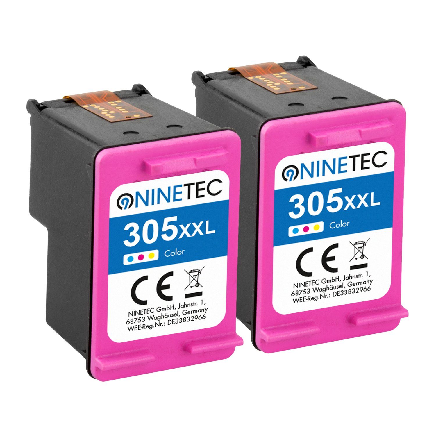 NINETEC 2er Set EcoLonglife ersetzt XXL 305 305XL Tintenpatrone Inhalt! mehr Color XL HP 350% über