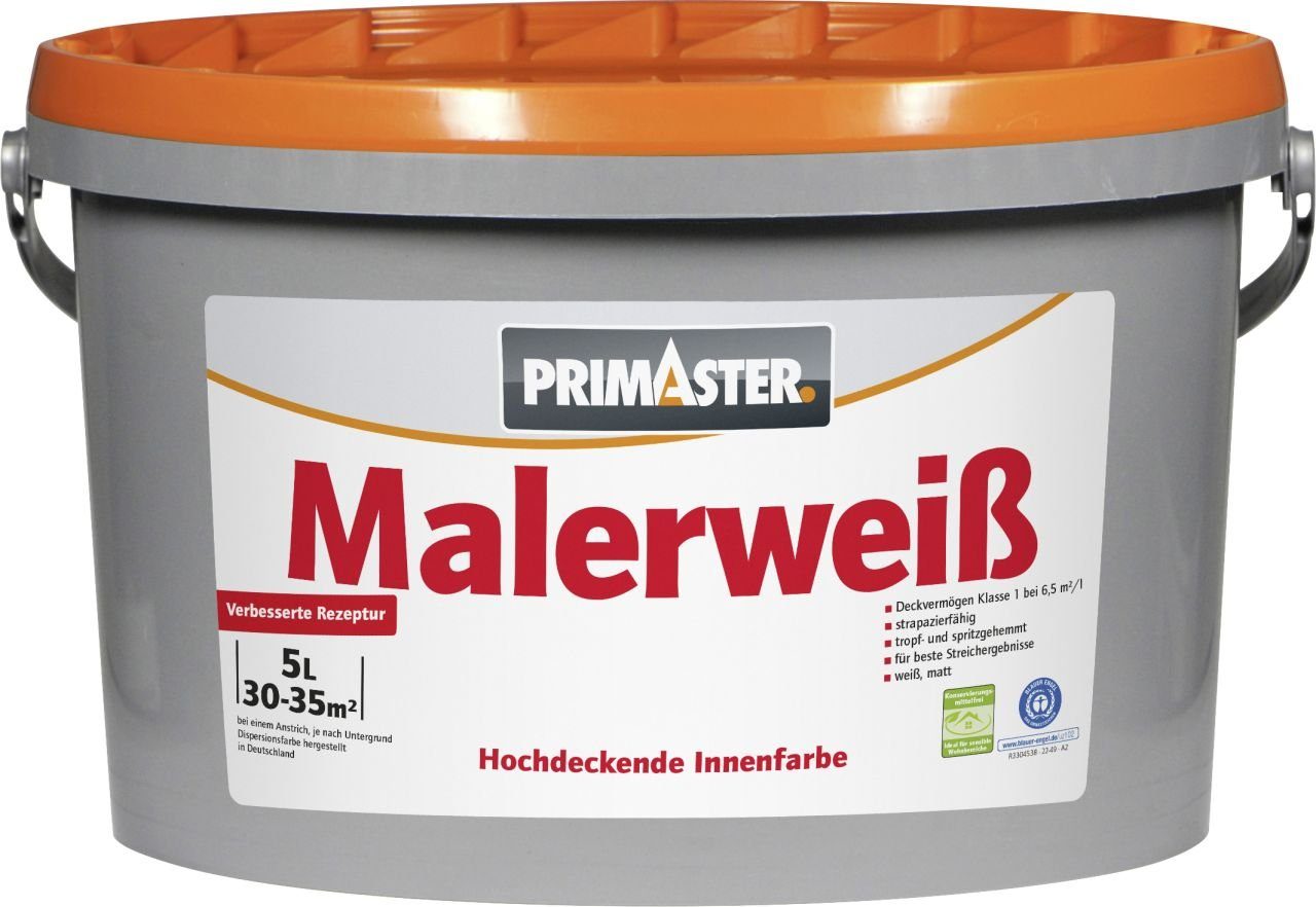 Primaster Wandfarbe Primaster Malerweiß konservierungsmittelfrei 5 L | Dispersionsfarben