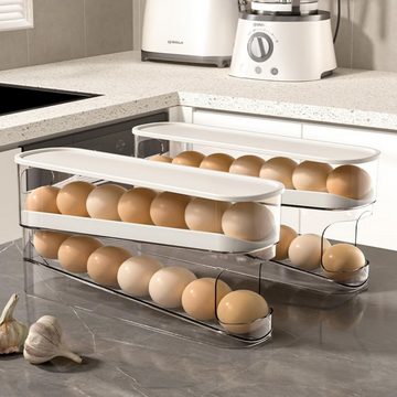 Silberstern Eierbecher Rollbare Eieraufbewahrungsbox, Kühlschrank-Eierregal, (Passend für 12 große Eier, 1-tlg., Hergestellt aus starkem, klarem PTE-Material), Automatisch befüllbare Eieraufbewahrungsbox