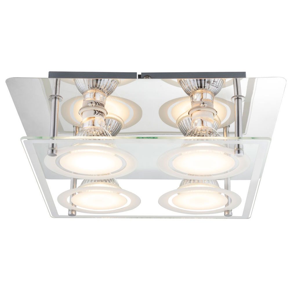 GLOBO LIGHTING LED Deckenleuchte, Leuchtmittel inklusive, Warmweiß, LED Deckenleuchte Wohnzimmerlampe 4 Flammig Glas Chrom GU10 L 26 cm