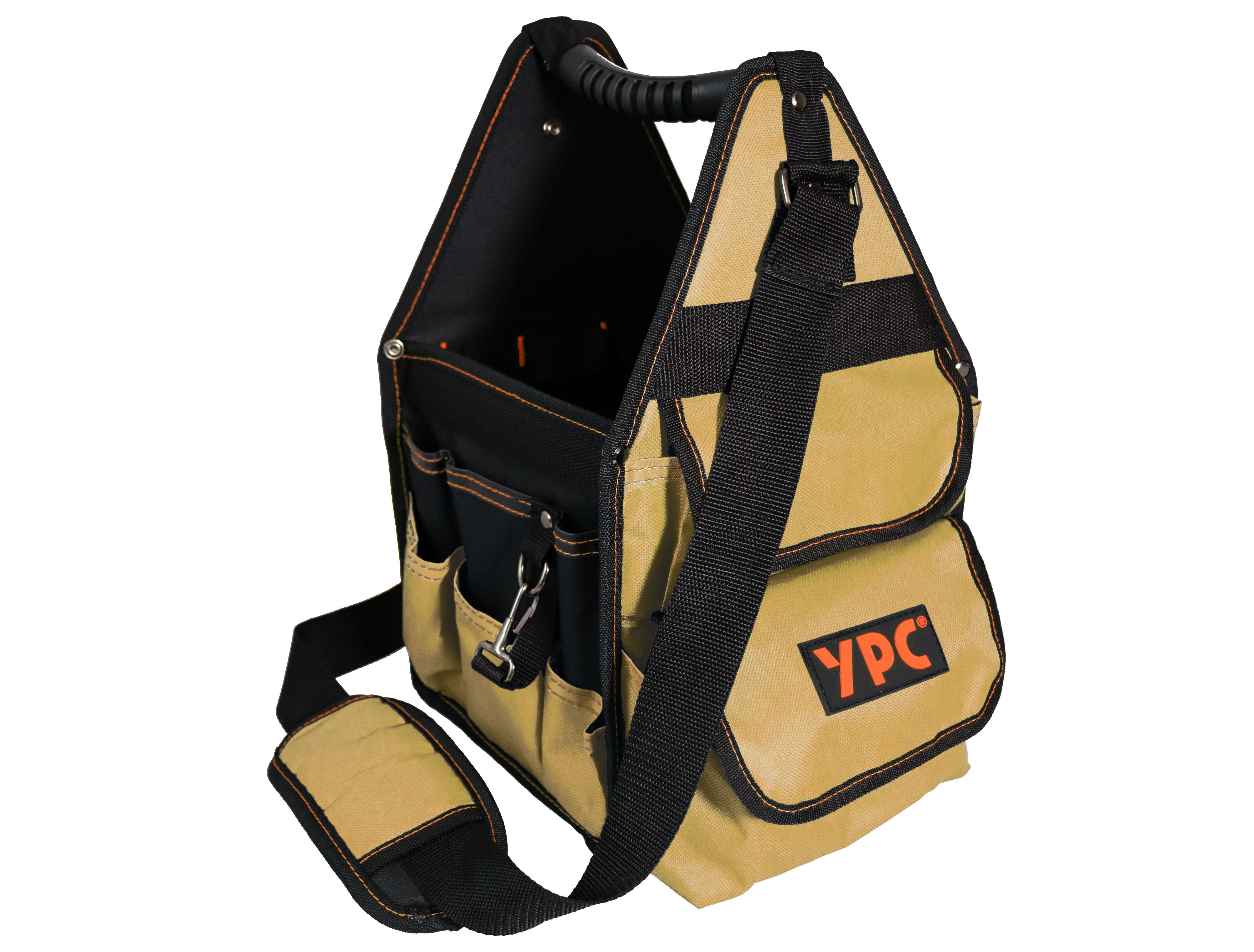 YPC Werkzeugtasche "Henchman" Werkzeugkorb L, offene Werkzeugtasche, 46x23x23cm, 10 kg Tragkraft, Tragetasche für Werkzeug mit Haltern, Fächern und Einschüben Beige