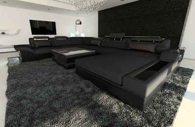 Sofa Dreams Wohnlandschaft Polster Stoff Sofa Mezzo XXL U Form Stoffsofa Couch, mit LED, wahlweise mit Bettfunktion als Schlafsofa, Designersofa