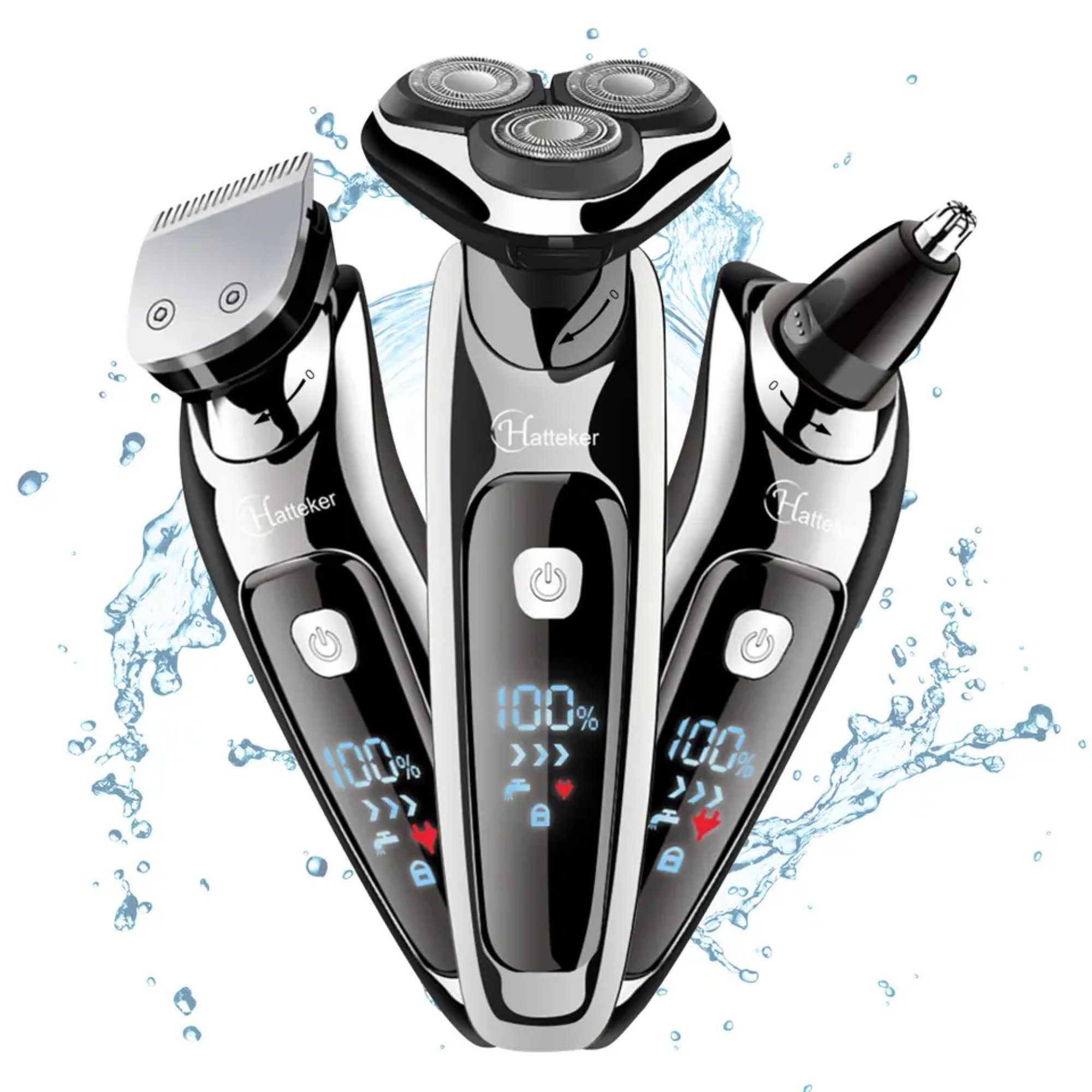 HATTEKER Beauty-Trimmer 3-in-1-Multifunktionswasserdichter Elektrorasierer, Zeit nutzen 60 Minuten, IPX7, Nass und Trockenrasur Schwarz