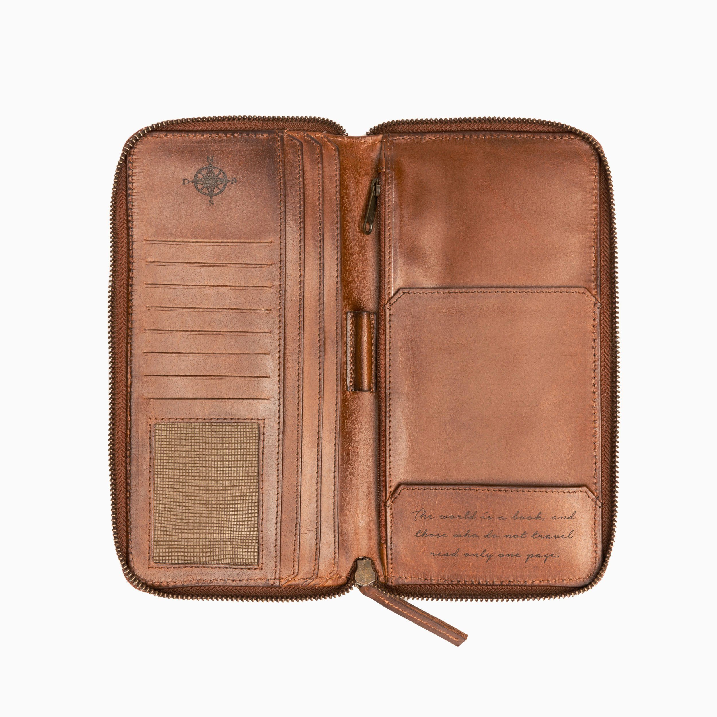 DRAKENSBERG Brieftasche Reisegeldbeutel mit Reisebrieftasche Leder große Vintage-Braun, »Travis« Reise-Organizer und RFID Schutz
