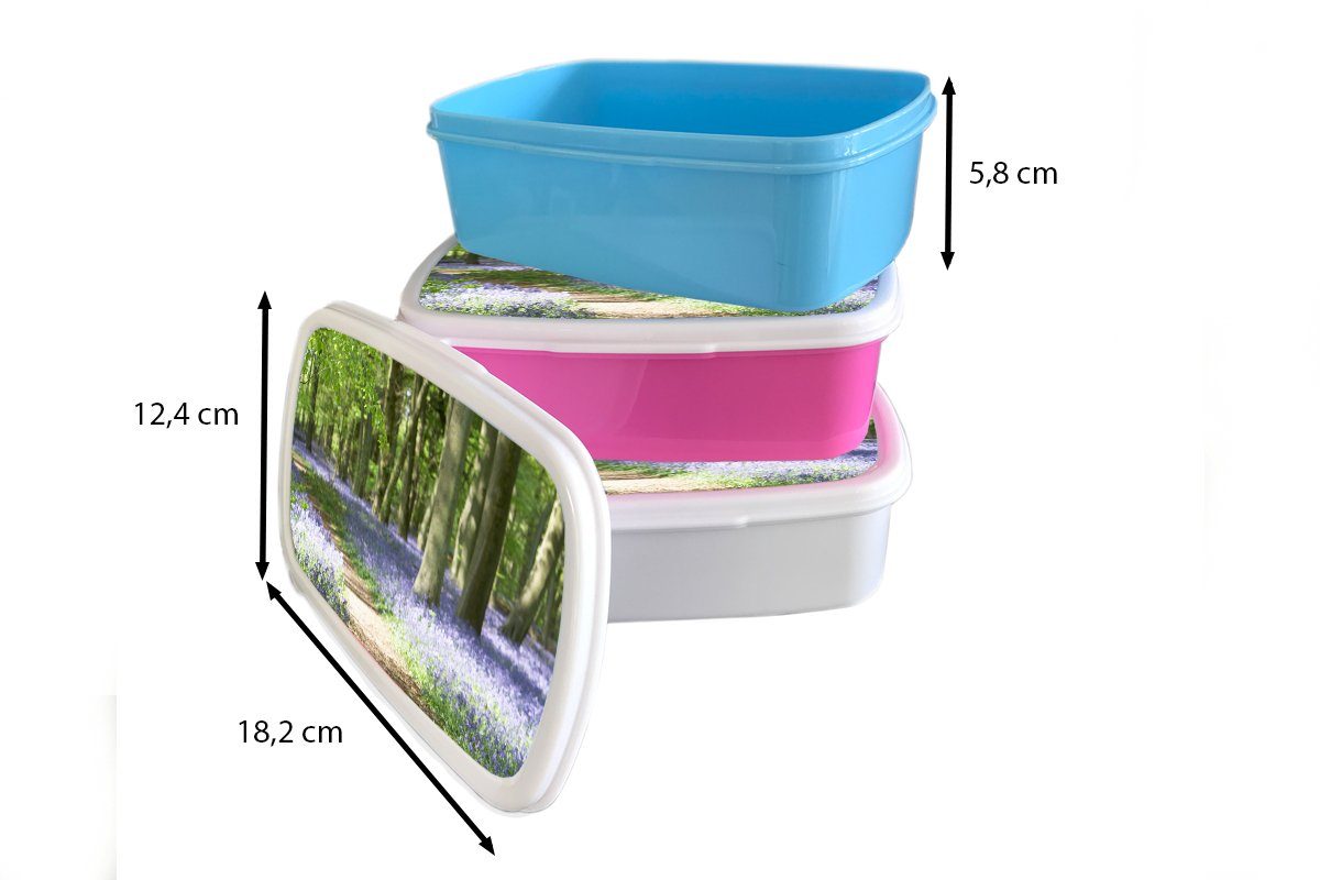 MuchoWow Lunchbox (2-tlg), - - Kinder - - für Brotbox Weg Grün Mädchen Jungs weiß Erwachsene, Blumen Natur, und Wald Kunststoff, - und für Brotdose, Lila