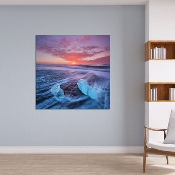 WallSpirit Leinwandbild "Diamond Beach - Island" - moderner Kunstdruck - XXL Wandbild, Leinwandbild geeignet für alle Wohnbereiche