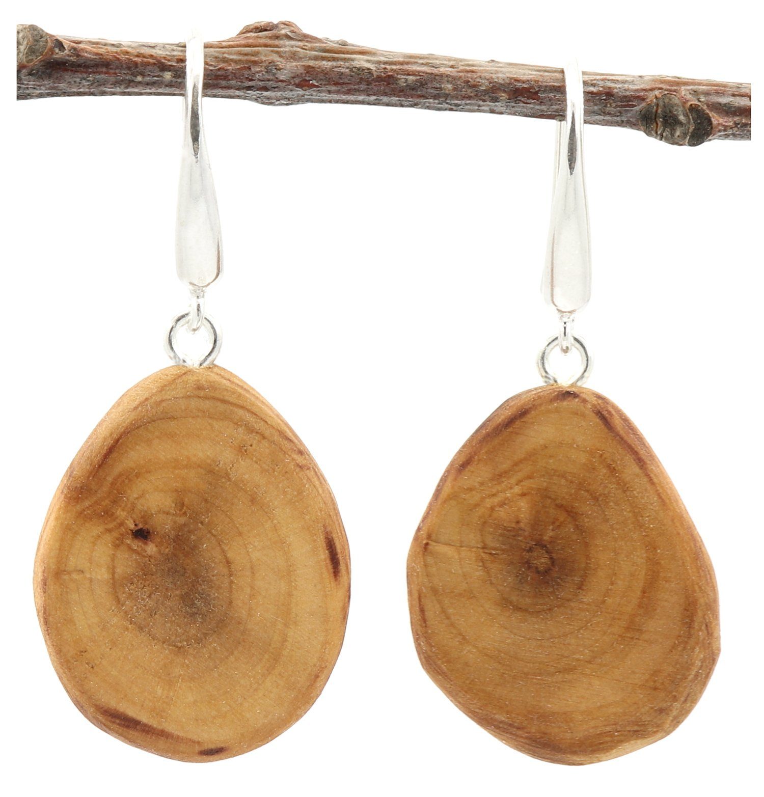 NaturSchatulle Paar Ohrhänger Pflaume Tropfen (Holzschmuck, Ohrhänger Holz), 25 mm