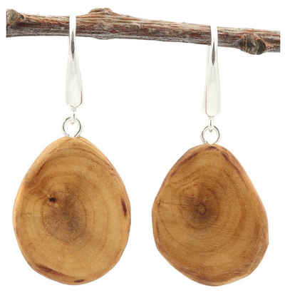 NaturSchatulle Paar Ohrhänger Pflaume Tropfen (Holzschmuck, Ohrhänger Holz), 2,5cm, 925 Silber, Handmade in Germany, Nachhaltig, Natürlich