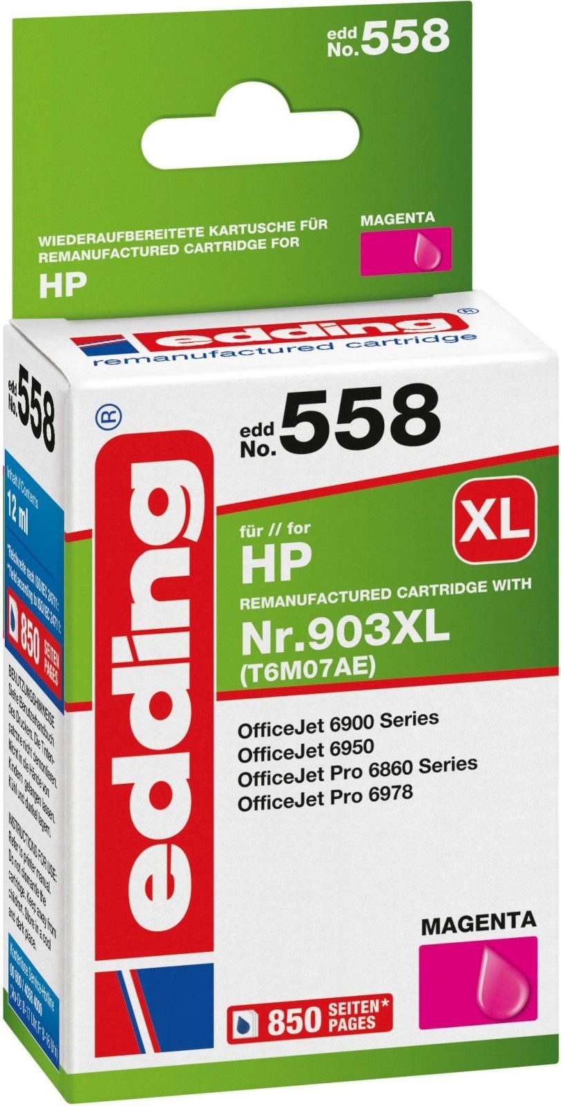 edding Druckerpatrone für HP No. 903XL (T6M07AE)magenta (12 Stück) Nachfülltinte (x)