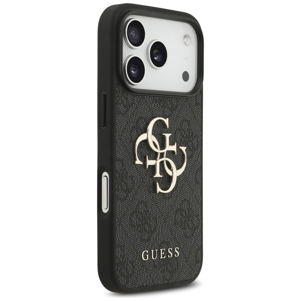 Guess Handyhülle iPhone 17 Pro Kunstleder grau Big Logo Metall goldfarben 6,3 Zoll, Kantenschutz – Bild 4 von 5