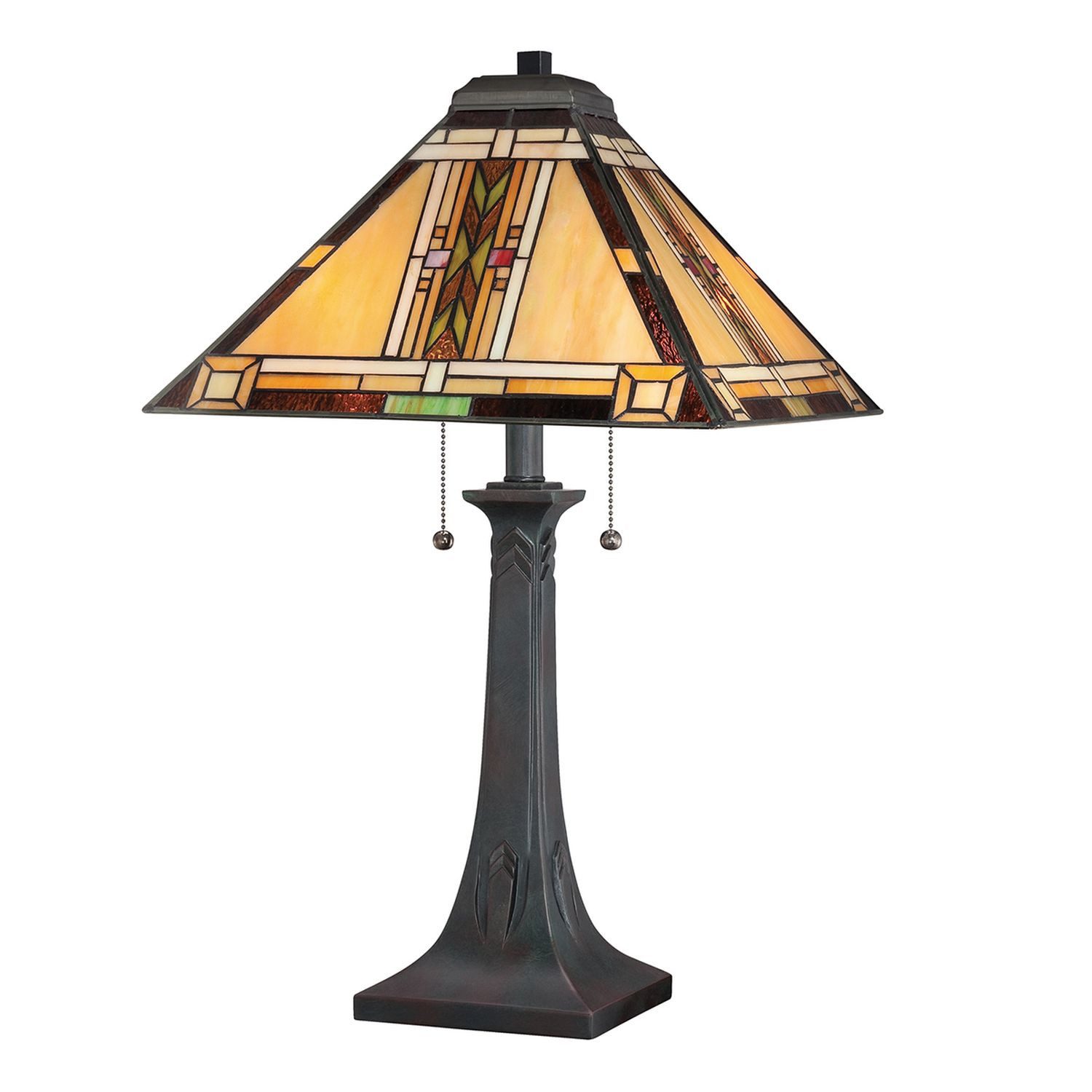 Licht-Erlebnisse Tischleuchte LANA, ohne Leuchtmittel, 63,1 cm hoch Buntglas Zugschalter E27 2-flammig Tiffany Stil