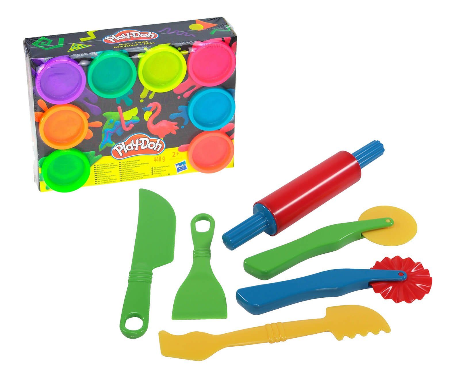 Play-Doh Play-Doh 8er Pack Neon Farben Play-Doh mit 6 teiligem Knetwerkzeug im Set