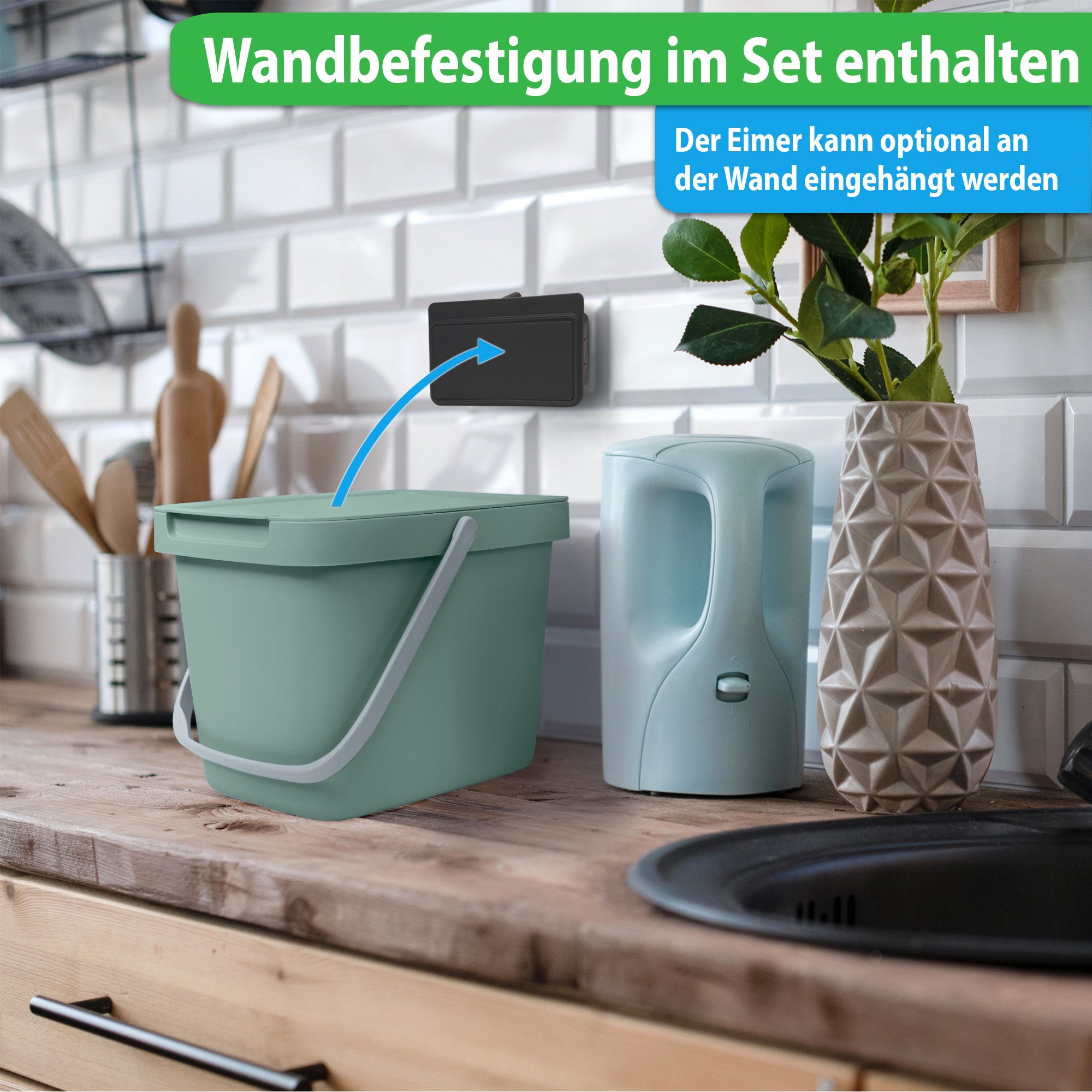 YourCasa Biomülleimer YourCasa® Biomülleimer Küche 6L Komposteimer für alltäglichen Biomüll, Mit Wandhalterung