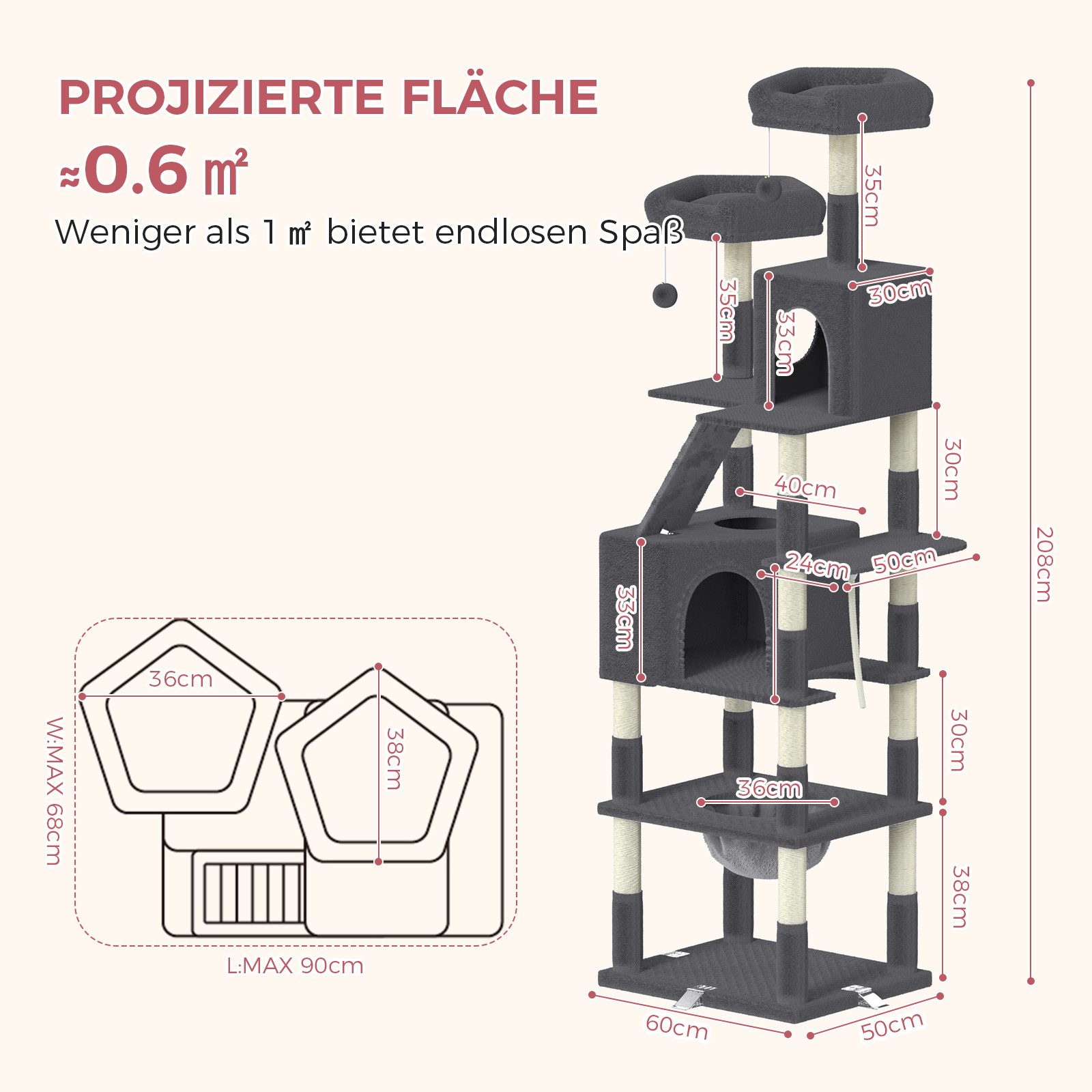 Dogat Kratzbaum Katzenbaum für Katzen, Kletterbaum mit Spielzeug, Zwei Höhe günstig online kaufen