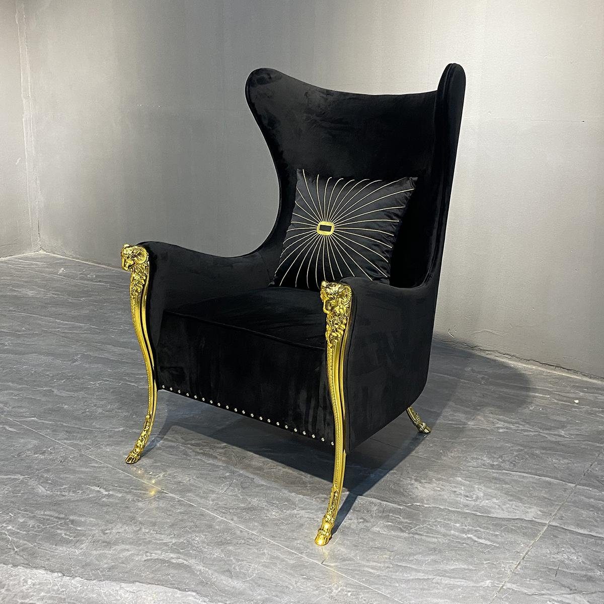 JVmoebel Polsterstuhl Eleganter Polsterstuhl in Schwarz mit goldenen Akzenten (1 St), Made in Europa