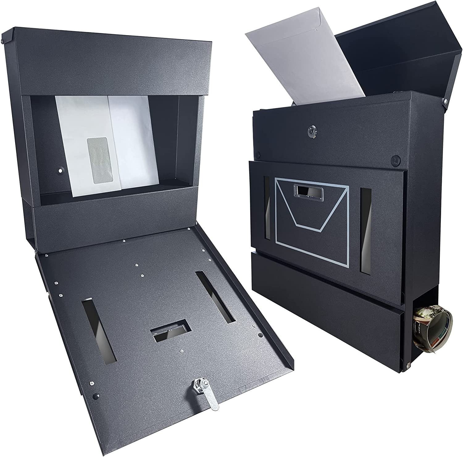 TÄGA Briefkasten Hermes (1 Stück), mit Zeitungsfach, Sichtfenster, Namensschild aus verzinktem Stahl