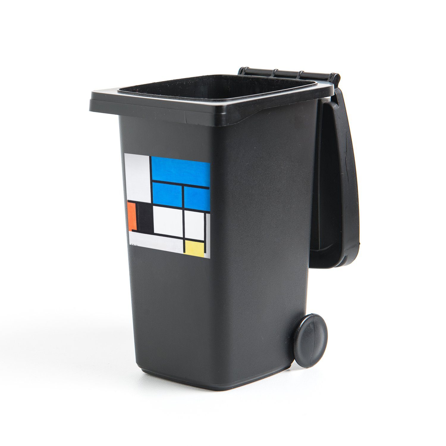 MuchoWow Wandsticker Komposition mit Blau, Rot, Schwarz, Gelb und Grau - Piet Mondrian (1 St), Mülleimer-aufkleber, Mülltonne, Sticker, Container, Abfalbehälter