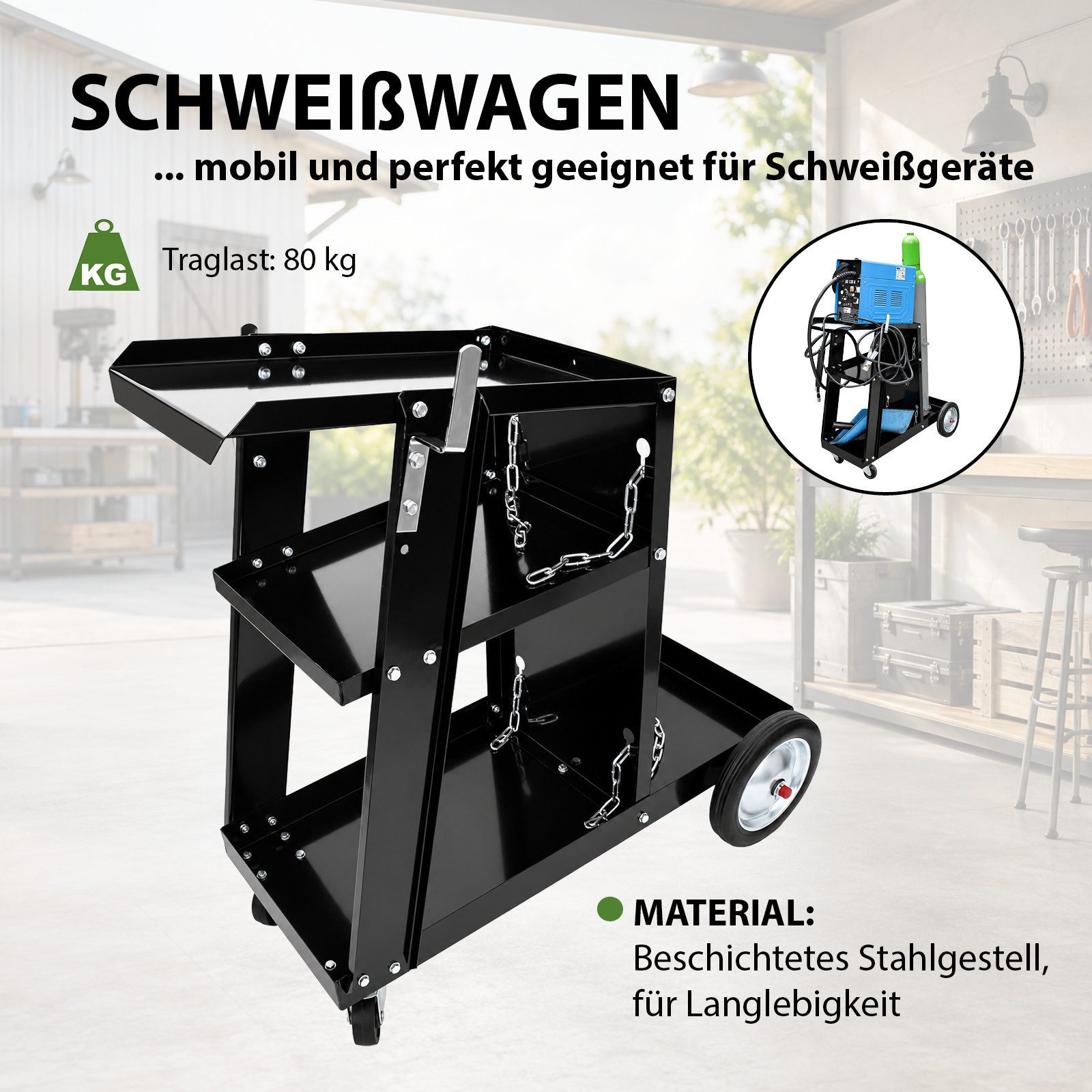 TRUTZHOLM Werkzeugtrolley mobiler Schweißwagen 80 kg Schweißgerätewagen Gasflaschenwagen (Artikel, 1 St), drei Ablageflächen – Bild 2 von 5