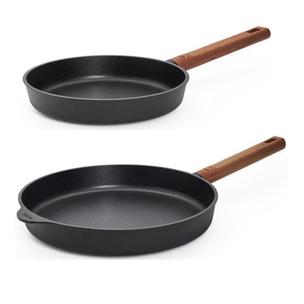 WOLL MADE IN GERMANY Pfannen-Set ECO Logic QXR, Induktion, mit festem Holzstiel (PFAS-FREE), Aluminiumguss (Set, 2-tlg., Flachpfanne 24 + 28cm), Induktionsgeeignet