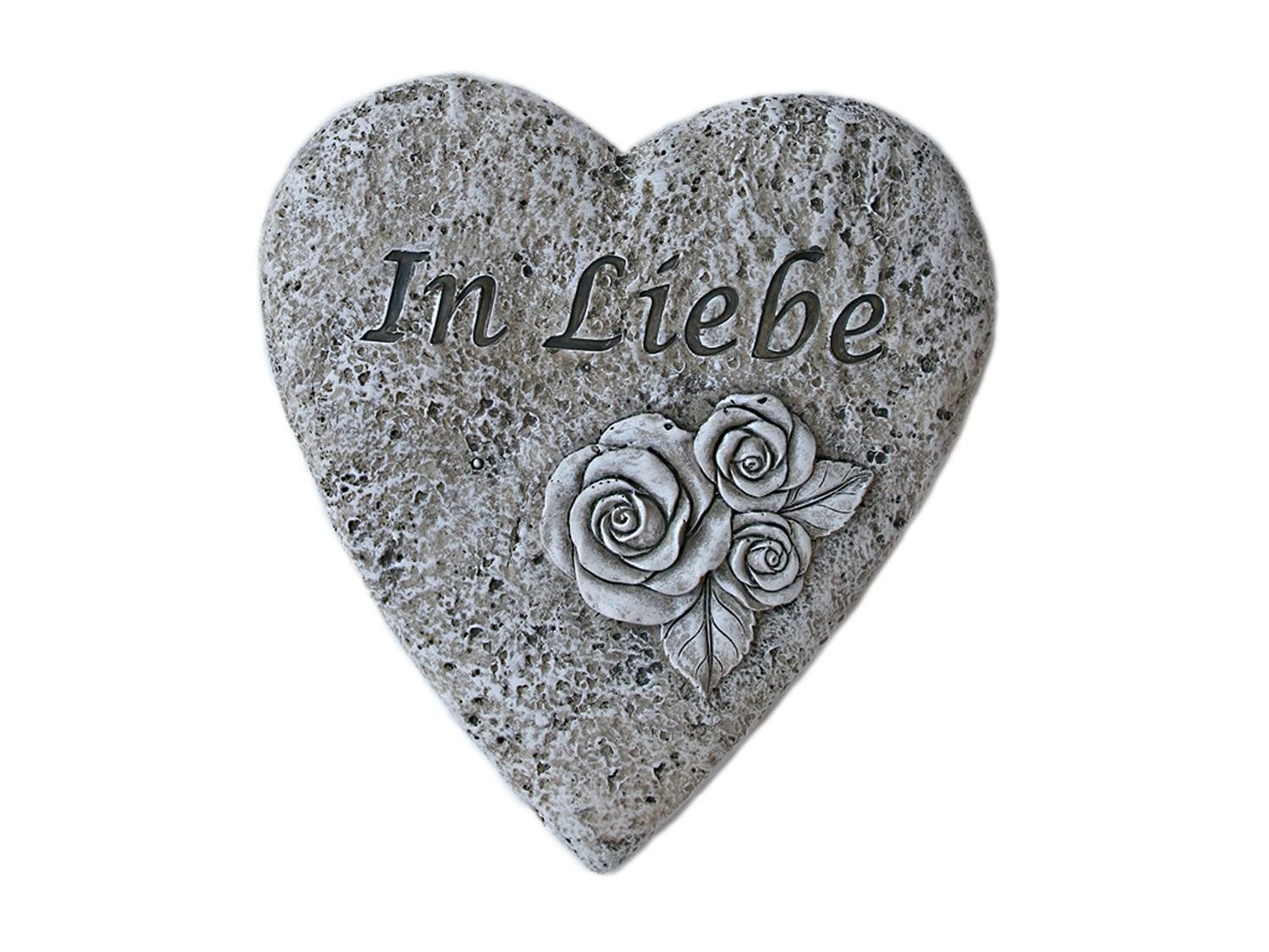 Bambelaa! Gartenfigur Grabschmuck Grabdeko Herz Inschrift „In Liebe“ Steinh günstig online kaufen