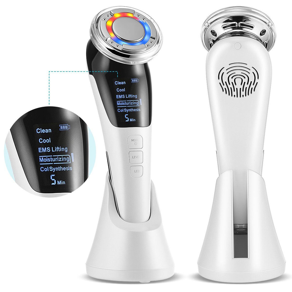 LETGOSPT Mikrodermabrasionsgerät Gerät Faltenentferner, 5 IN 1 Gesichtsmassagegerät für Anti-aging mit EMS ION- Photon Heiße/Kühle Behandlung mehr