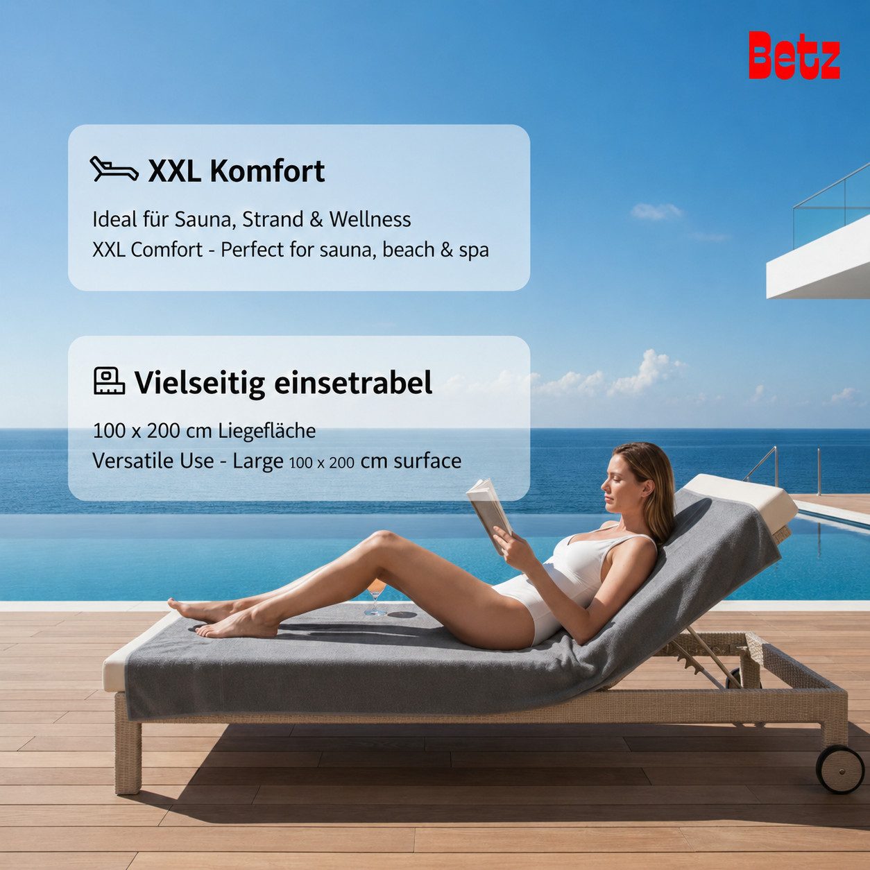 Betz Badetuch Berlin Größe 100 x 200 cm Saunatuch & Strandtuch 360 g/m², 100% Baumwolle (1 Stück, 1-St), saugstark & weich – großes Handtuch mit Aufhänger – Serie Berlin